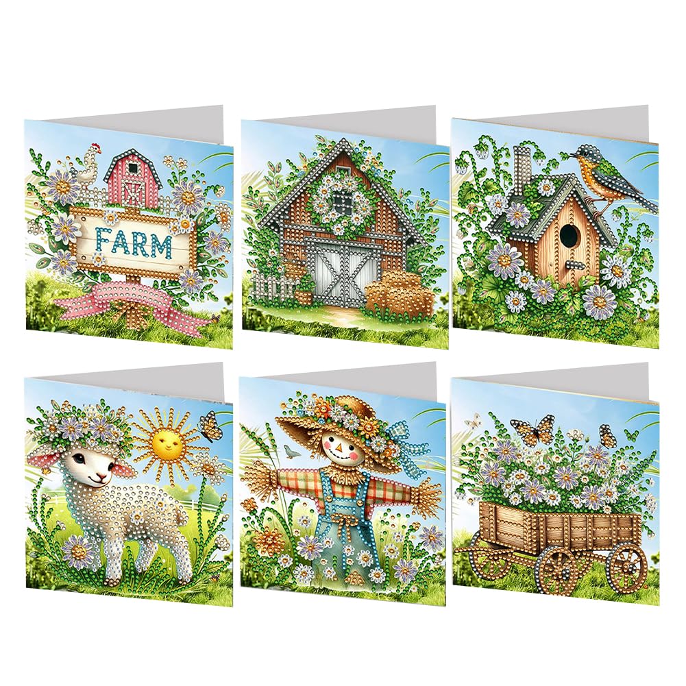SPEPROECO Easter Diamond Painting Card Making Kits for Adults, 6pcs Easter Diamond Art Cards DIY Handmade Diamond Painting Greeting Egg Bunny Card with Envelope 5d Gem Rabbit Painting Greeting Card