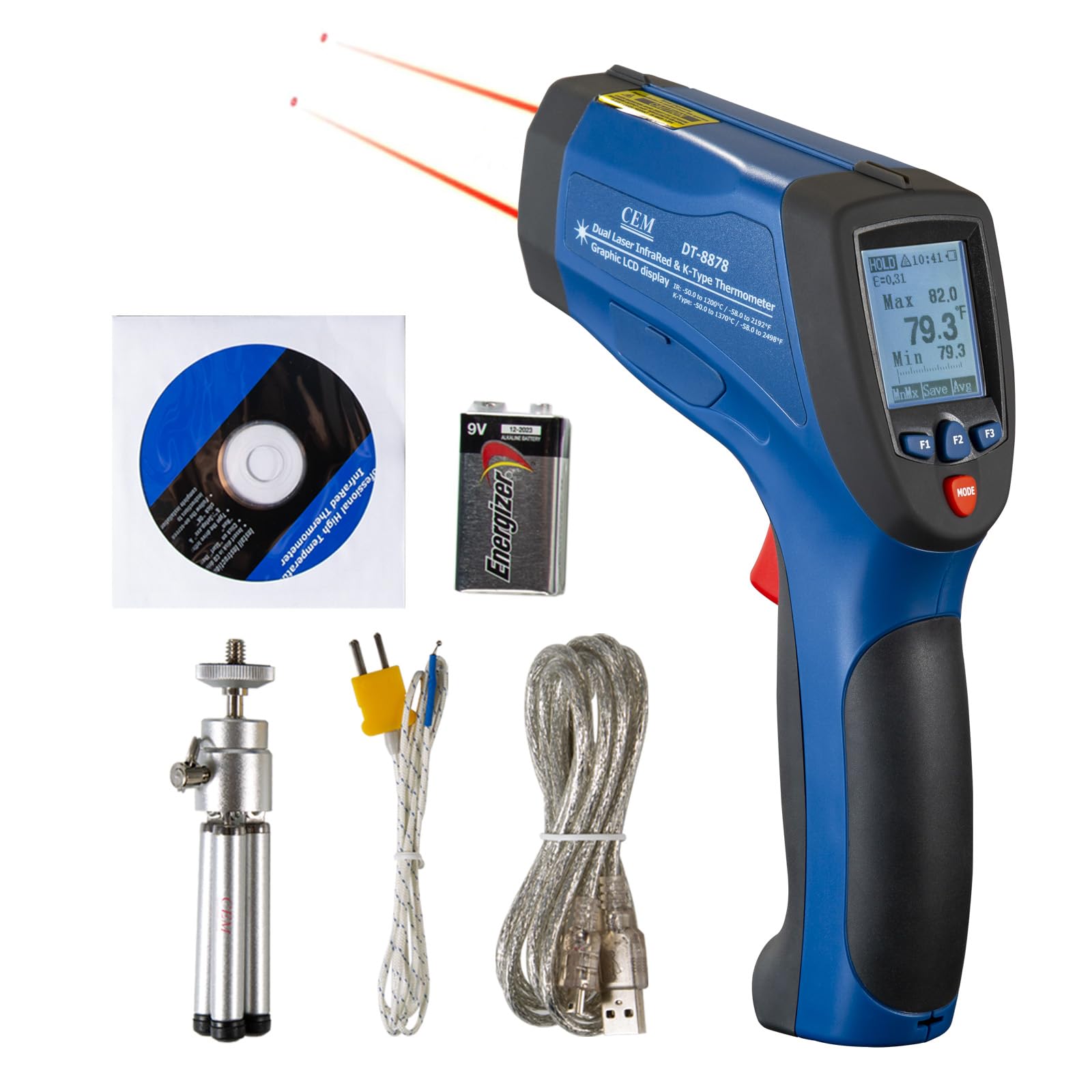 CEM DS 50 1 Infrared Thermometer Temperature Gun -58 F to 2192F Adjustable Emissivity IR Temp Gun Dual