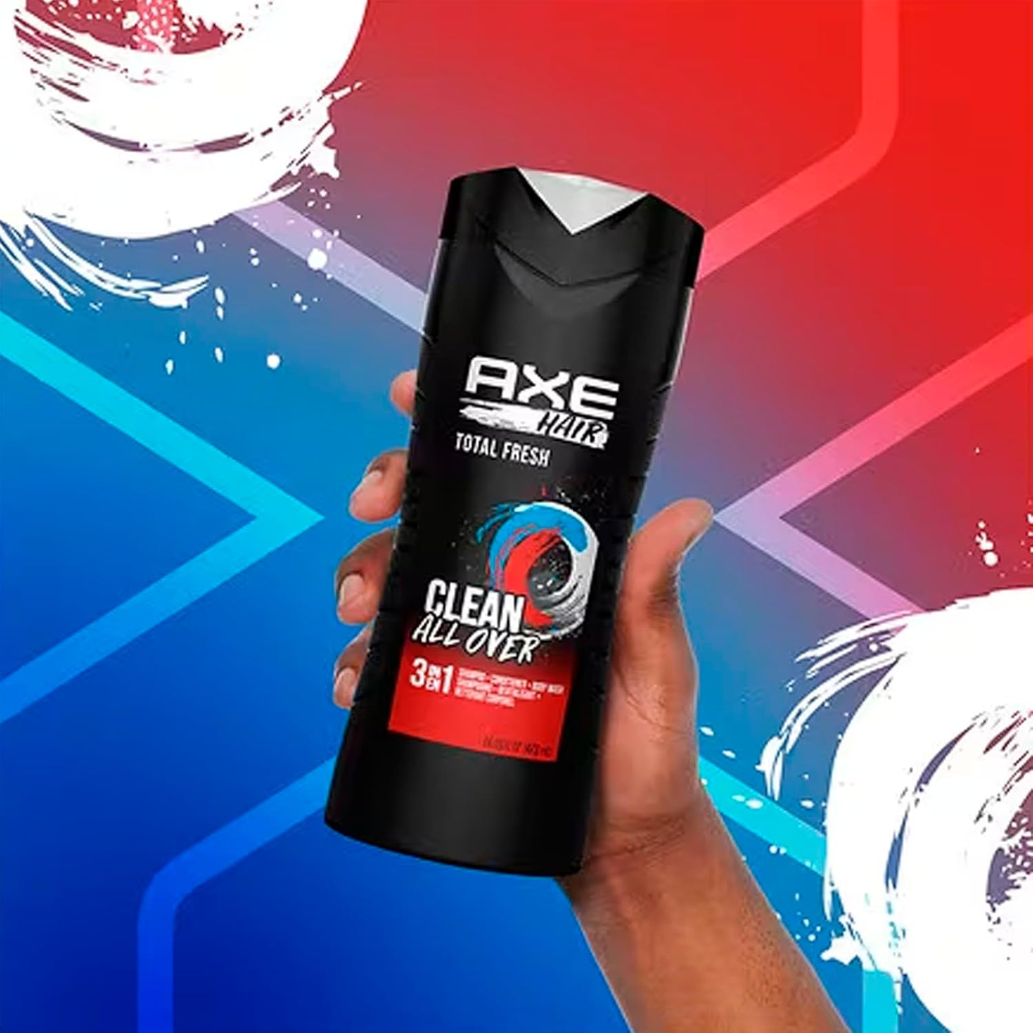AXE 3-in-1 Body Wash Shampoo & Conditioner Total Fresh 4 Pack Easy Hair & Body Wash For Men Light & Fresh Scent Men's Shampoo Shower Gel 100 percent Recycled Bottle 16 oz