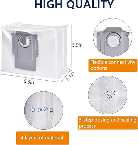 Miniatura 5 de Paquete de 14 bolsas de polvo para Roborock S8+, S8 Pro Ultra, S7 MaxV Ultra, S7 Pro Ultra, Q5+, Q7+, Q7 Max+ Robot Aspirador, Bolsa desechable de