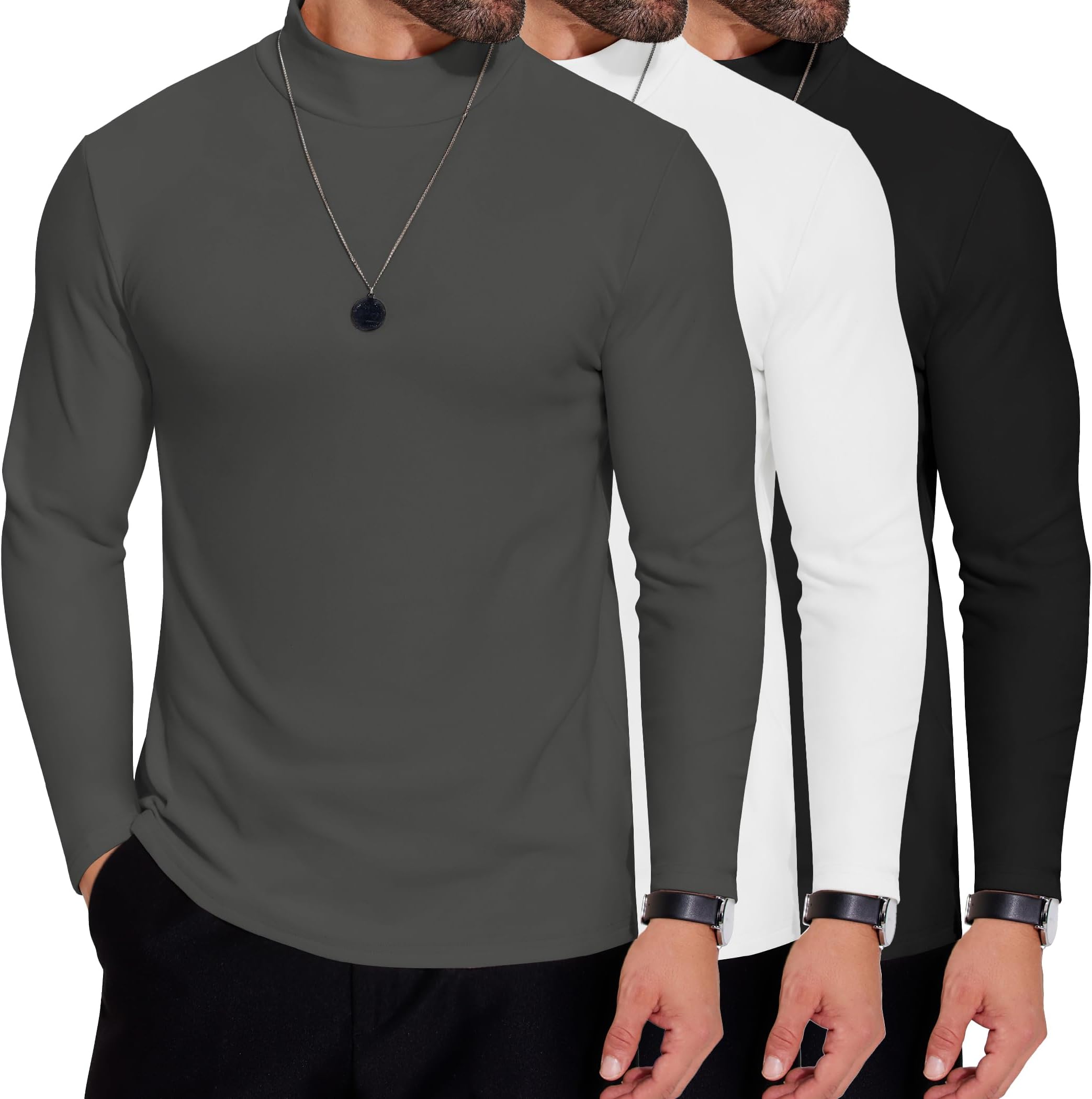 COOFANDY Mens Mock Neck Shirts Fleece Long Sleeve Tops Basic Pullover T-Shirts