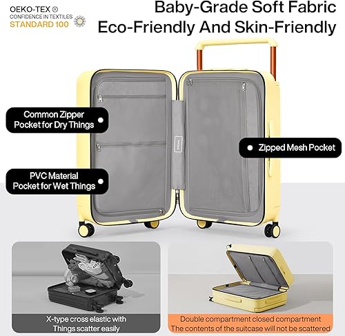 Miniatura 3 de mixi Equipaje de mano aprobado por aerolíneas, equipaje ligero con asa ancha, maleta rígida de policarbonato con ruedas giratorias y bloqueo TSA,