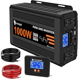 Novopal 1000 Watt Pure Sine Wave Inverter DC 12V to 110V 120V AC for Home, RV, Truck, Off-Grid Power Inverters with Built-in USB/Type-C,4 AC Outlets,Remote Control and Dual LCD Display (Upgrade)