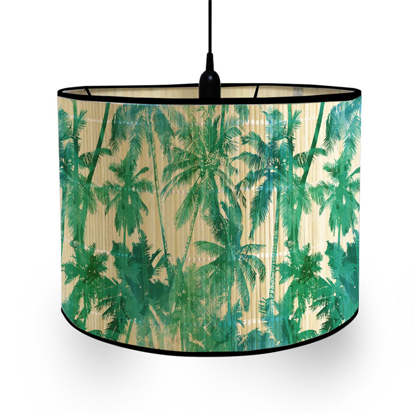 Morbuy Bamboo Lampshade for Table Lamp,Tropical Leaves Pattern Vintage Style Diameter 30cm Wooden Bedside Light Lampshade Light Shades Wall Light Lamp Shades, Desktop Accessories (Coconut Tree)