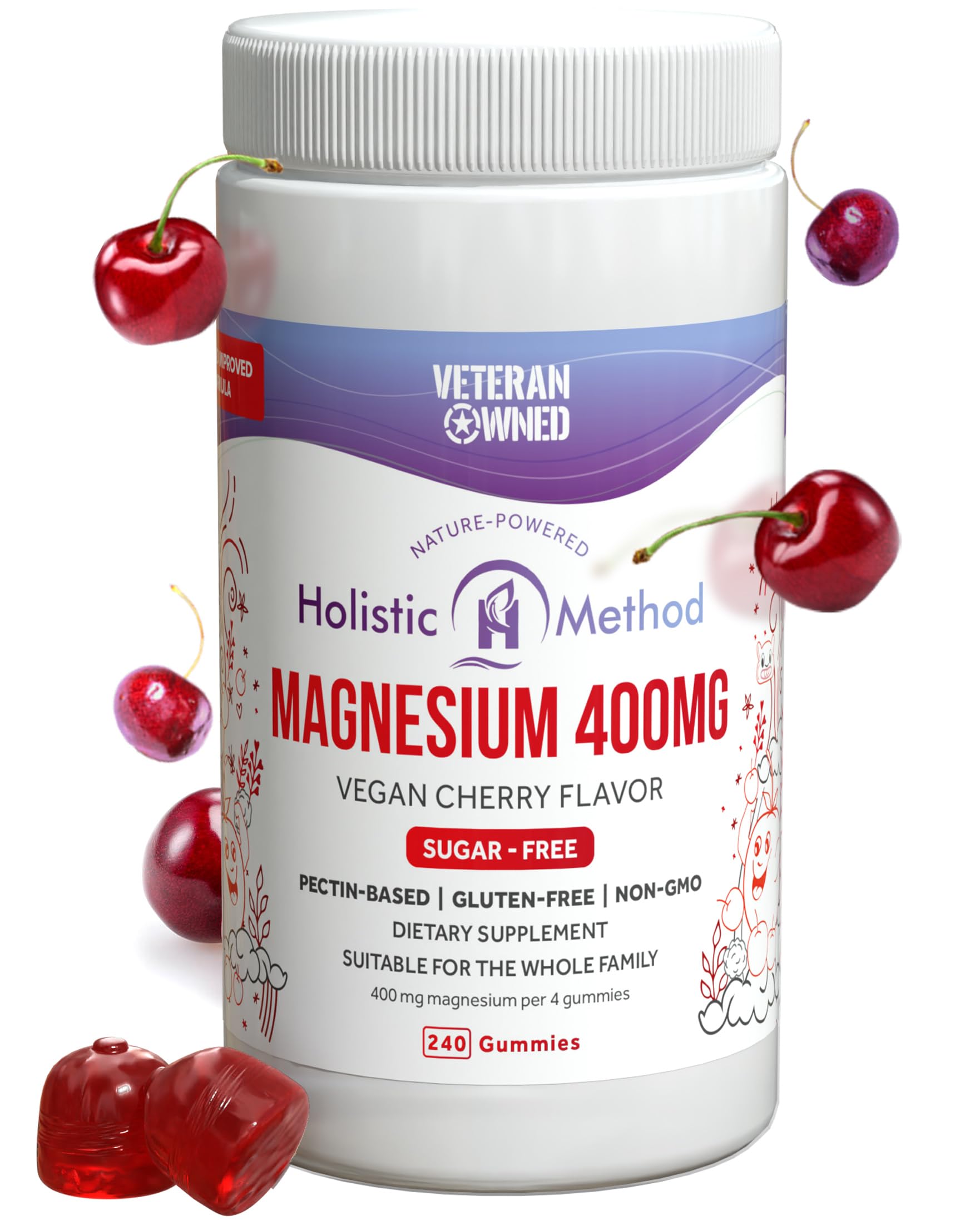 Magnesium Citrate Gummies - Sugar-Free, Vegan and Non-GMO for Better Sleep and Relaxation - No Sugar Alcohol - Magnesium Supplement for Adults, Teens and Kids - Cherry - 240 Chews