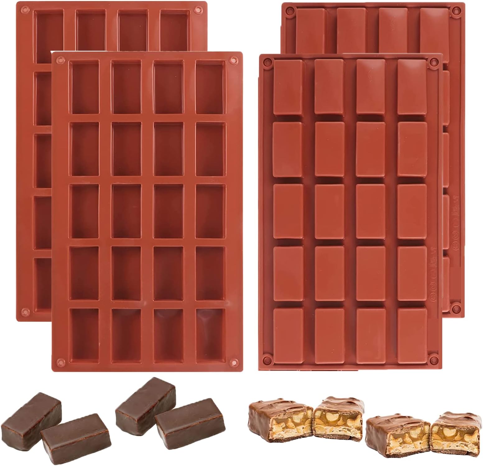 2 Pcs 20 Cavity Small Silicone Moulds, Rectangle Chocolate Moulds Silicone Cake Baking Moulds for Muffin Energy BarJelly Ice Chocolate Bar Mold Soap Handmade