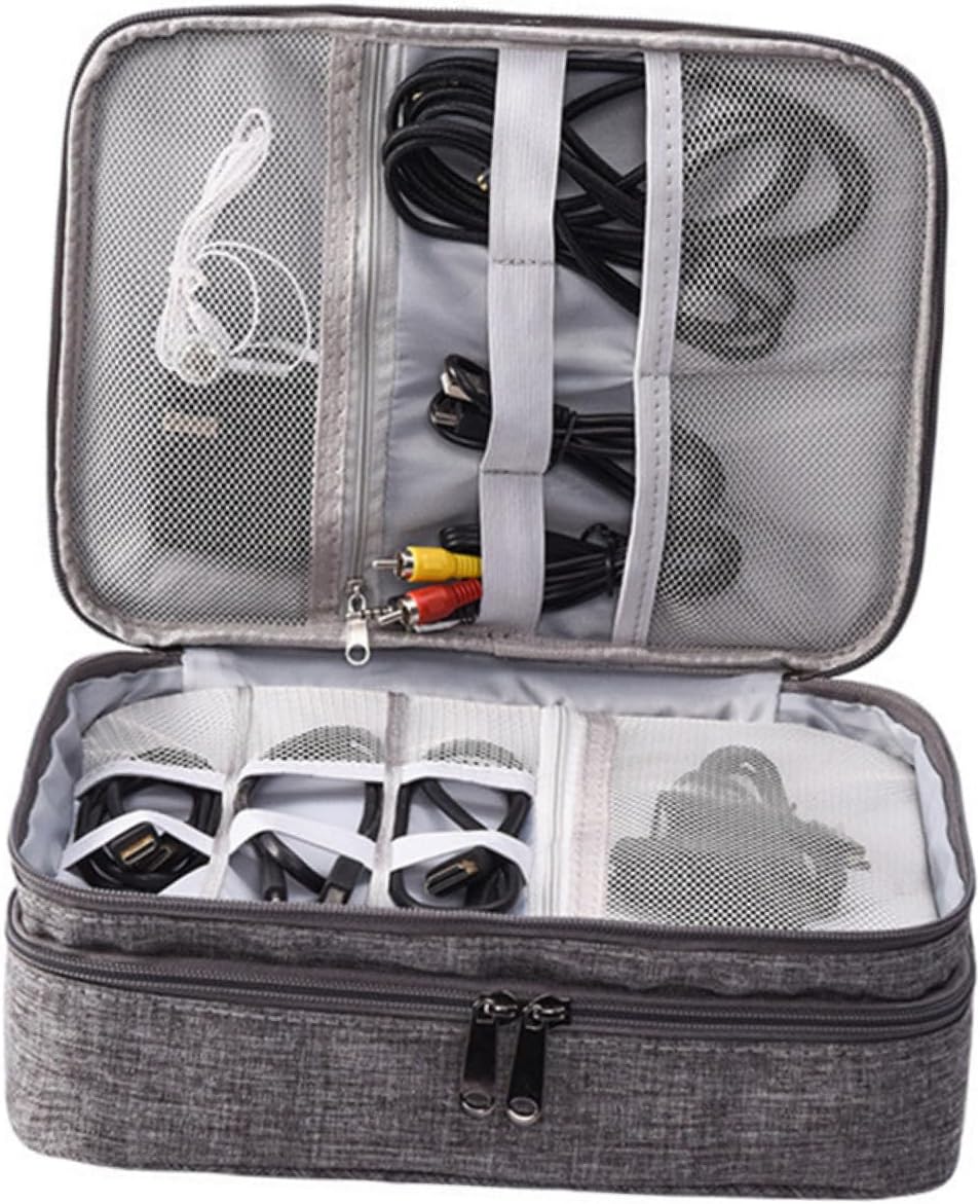 Vaguelly Layers Electronics Organizer Case for Cables U Disks Power Banks Grey Travel Storage Bag for Gadgets Detachable Zones for Easy Sorting and Protection