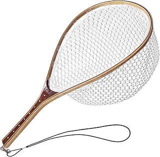 Riverruns Fly Fishing Net Landing Net Wooden Net Soft Rubber Mesh Trout Net Freshwater Saltwater Fishing Net with Safety Cord Net Gifts for Father Men