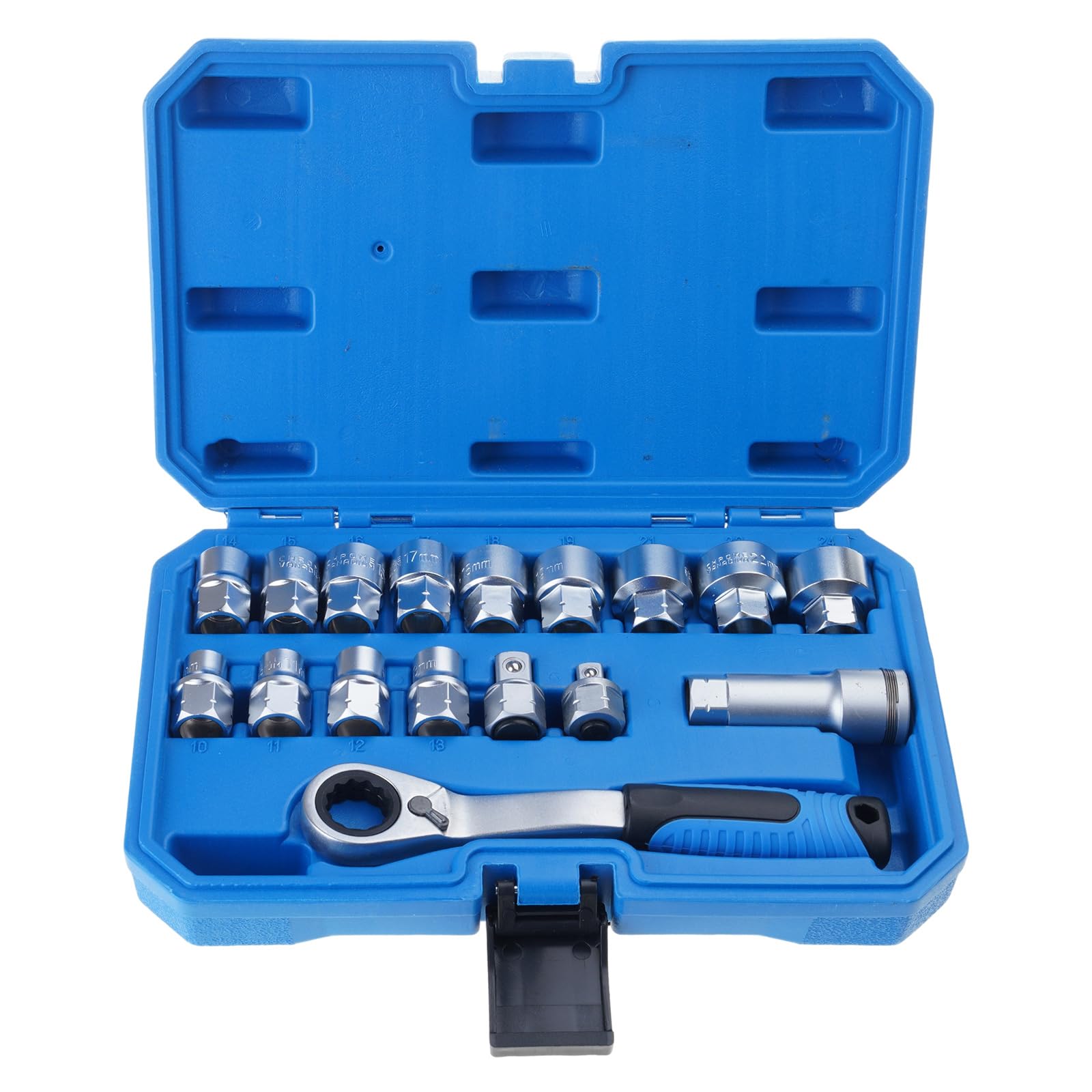 17PCS Pass Through Socket Set, Drive Ratchet Wrench with Steel Sockets for Car Maintenance Pass Through Socket Set