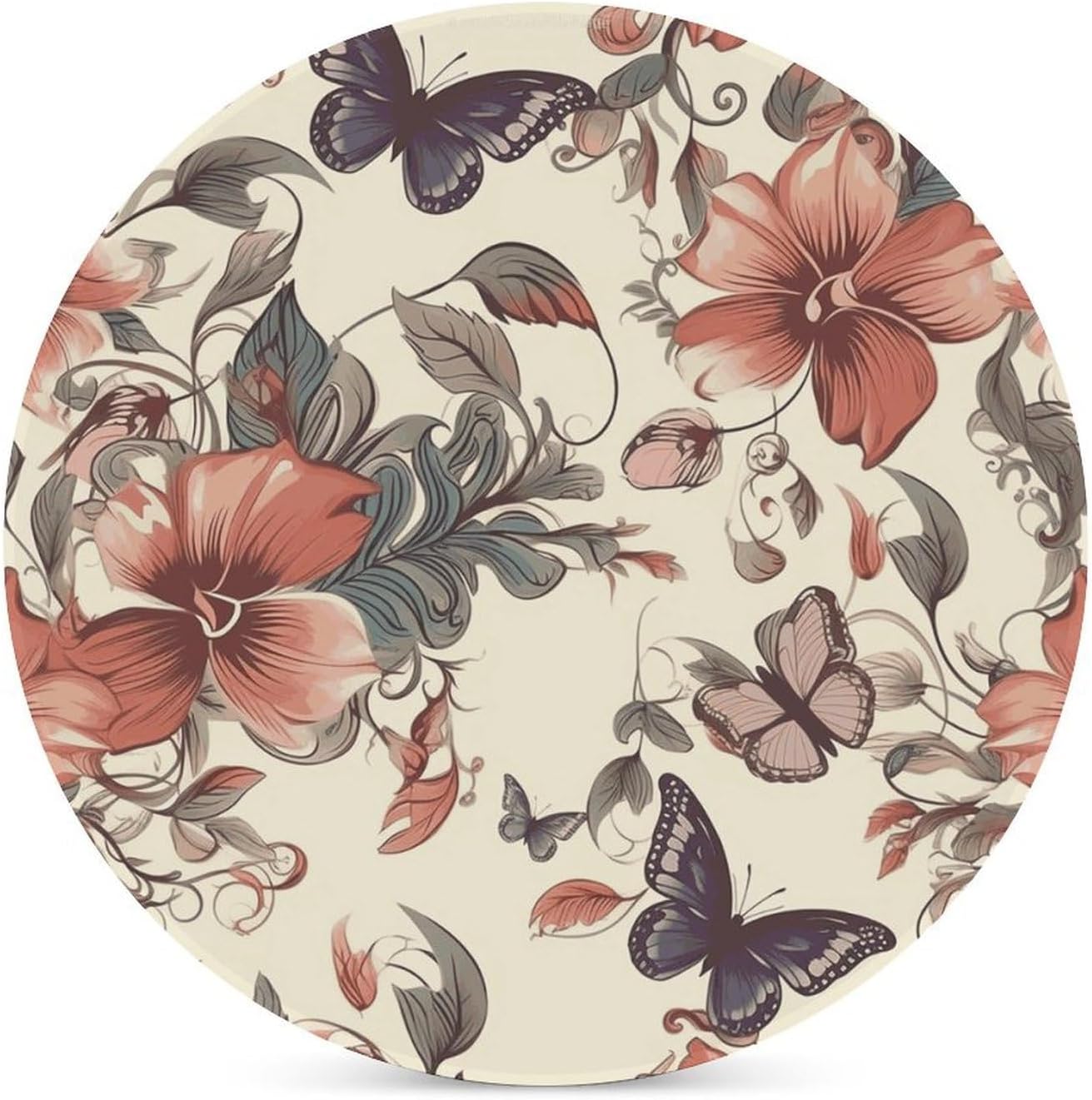 Natural Style Floral Decoration Coasters Round Coasters Set Ceramic Stone Coaster with Cork Base Coffee Cup Beverage Cup Mat Cute Funny Table Drinks Coaster for Mugs and Cups Office Kitchen