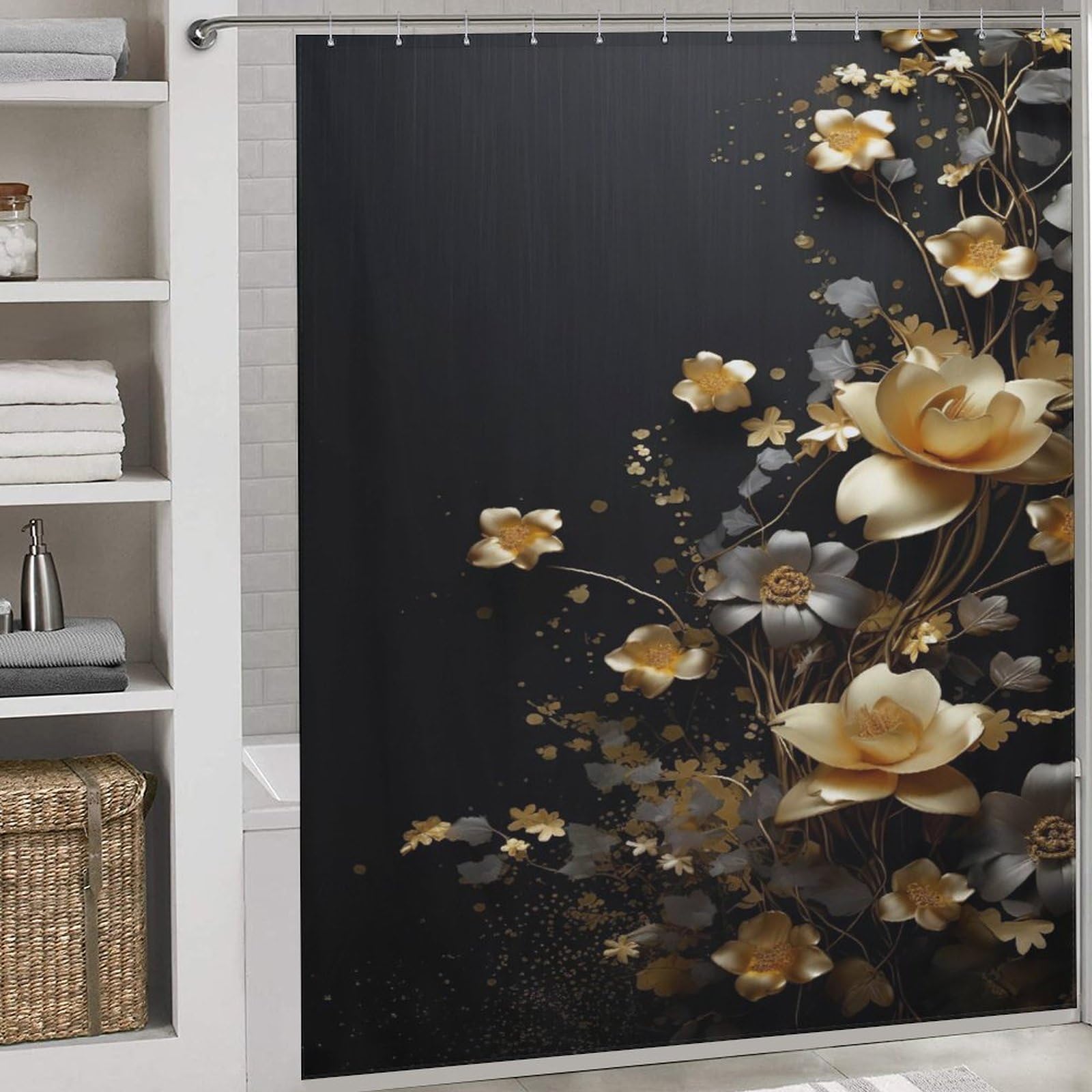 Rideau de douche en polyester imperméable à motif fleur de qualité supérieure 183x183cm
