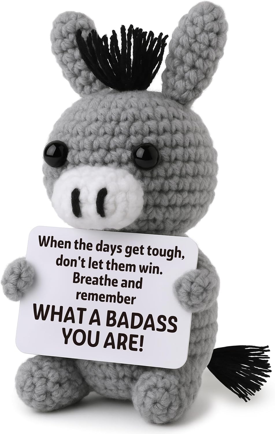 Funny Galentine's Positive Badass Donkey Crochet Animals, Motivational Gift for Women Men Coworkers, Best Friends - Emotional Uplifting Support Small Easter Holiday Basket Stuffer for Grandkids