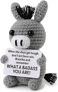 Funny Galentine's Positive Badass Donkey Crochet Animals, Motivational Gift for Women Men Coworkers, Best Friends - Emotional Uplifting Support Small Easter Holiday Basket Stuffer for Grandkids