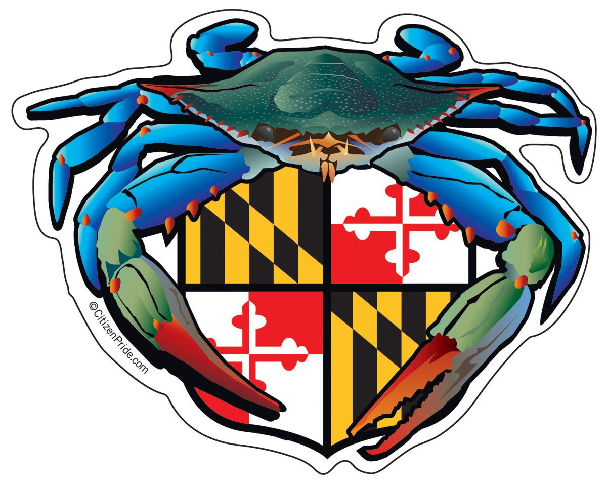 Blue Crab Maryland Crest 5x4 inches Sticker Decal die Cut Vinyl - Made in USA