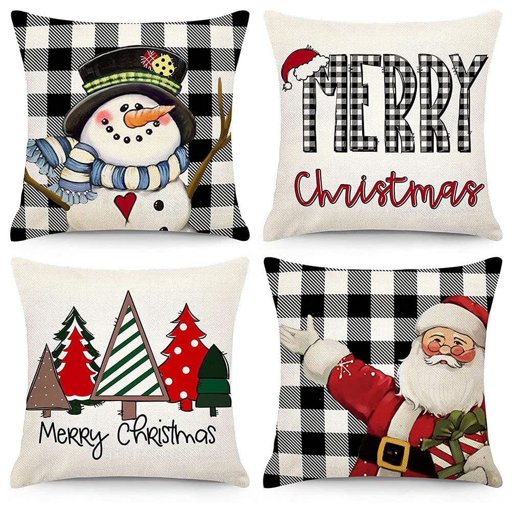 CTRLZS Christmas Pillow Covers 18X18 Set of 4 Christmas Decorations Farmhouse Throw Cushion Case for Home Decor