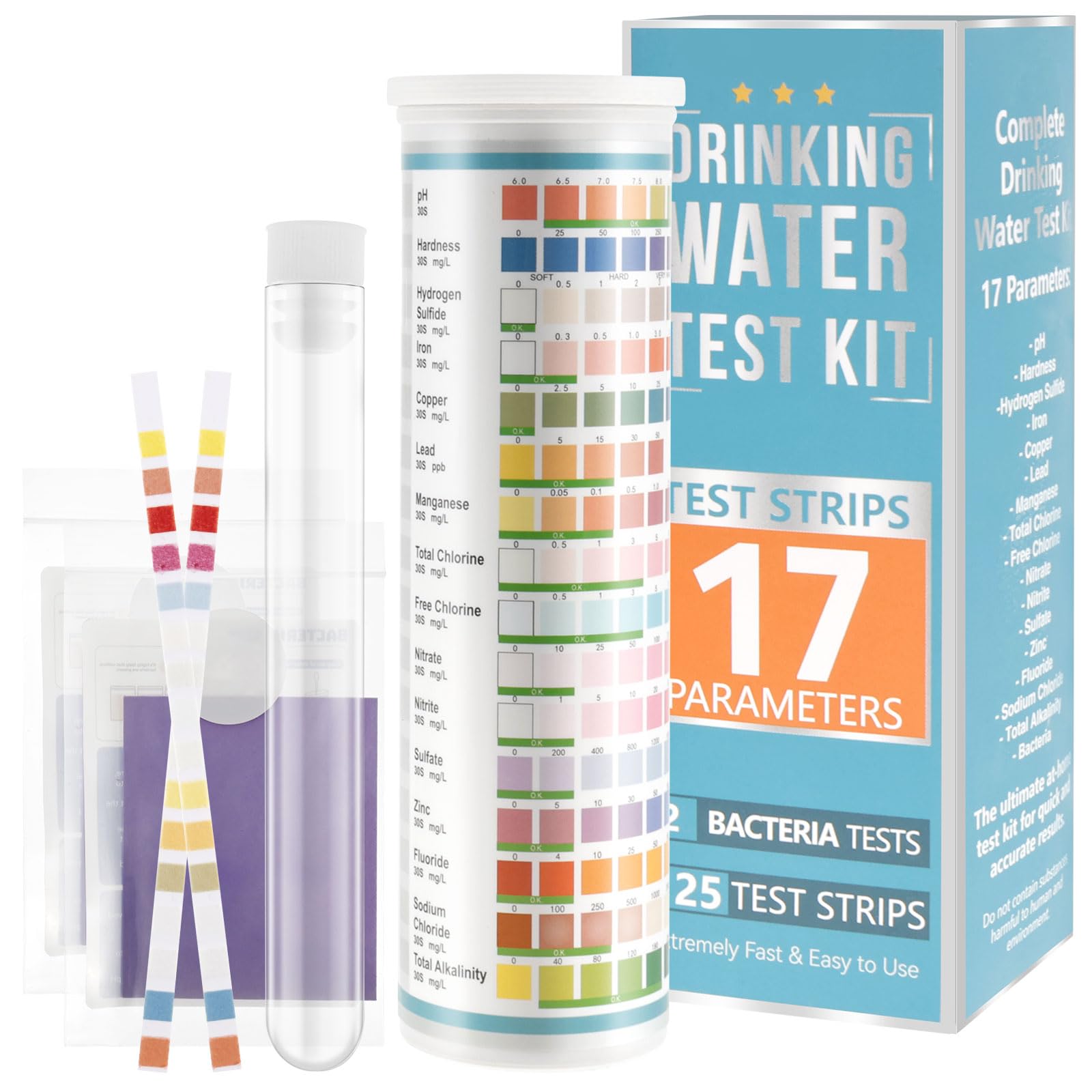 17 in 1 Water Testing Kits for Drinking Water, Home Tap and Well Water Test Kit, 125 Strips for Swimming Pool, Water Test Strips for Hardness pH Lead Iron Fluoride Chlorine and More