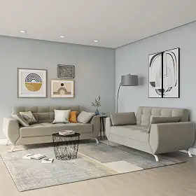 Conjunto de Sofá 2 e 3 Lugares Larissa Suede Bege