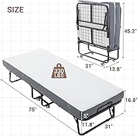 Vista 2 de Cama plegable con colchón, base de cama plegable portátil con espuma viscoelástica, marco de metal resistente, ahorro de espacio y fácil
