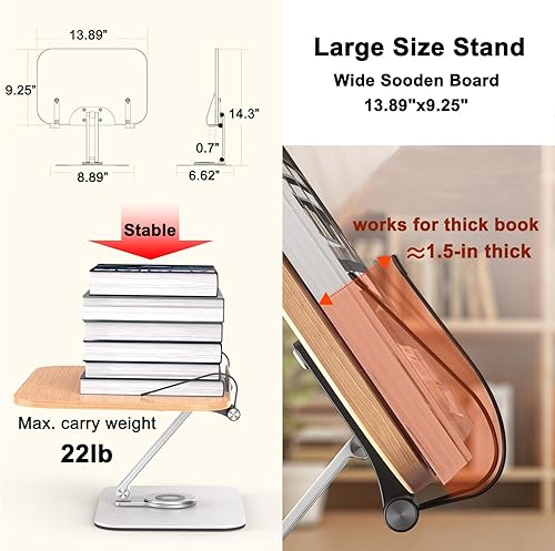 Miniatura 3 de DCHAV Soporte de escritorio plegable para libros de cocina, soporte ajustable para partituras con base giratoria de 360 grados, clip de página de