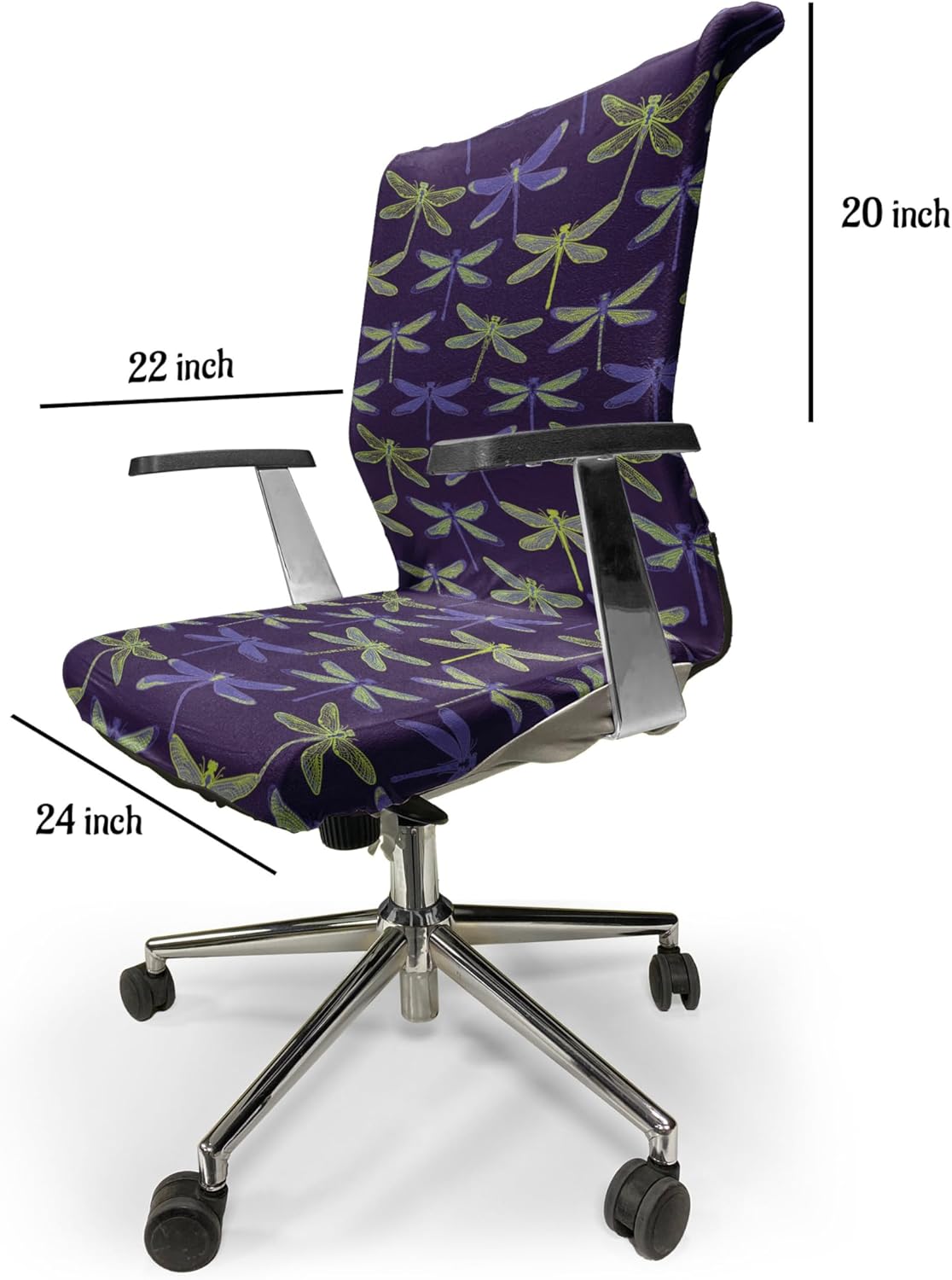 Ambesonne Dragonfly Office Chair Cover, Hand Drawn Winged Bugs Repeated Pattern Modern Design Contrast, Stretchable Decorative Universal Size High Back Printed Slipcover, Quartz Blue