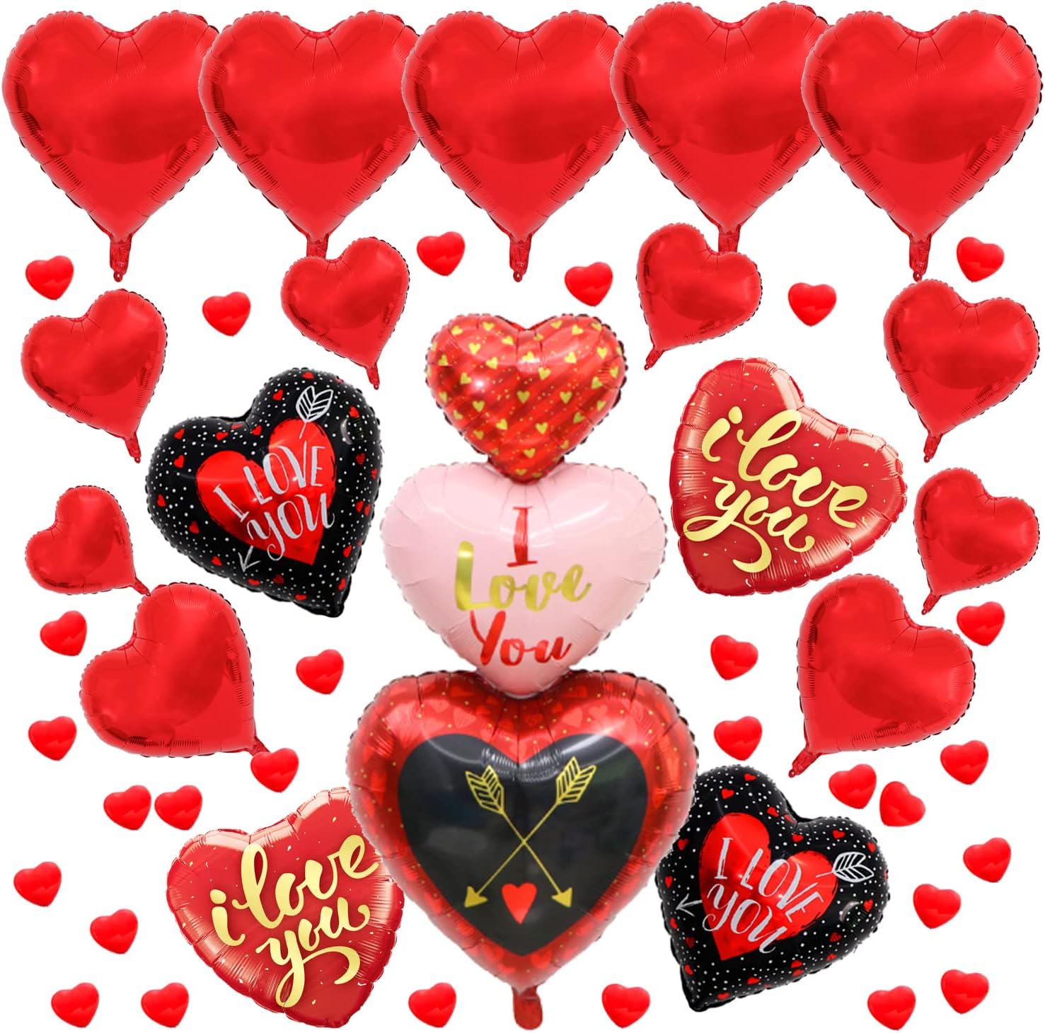 Finypa I Love You Balloons - 45in, with 18in, 20 Pieces- Large, Red