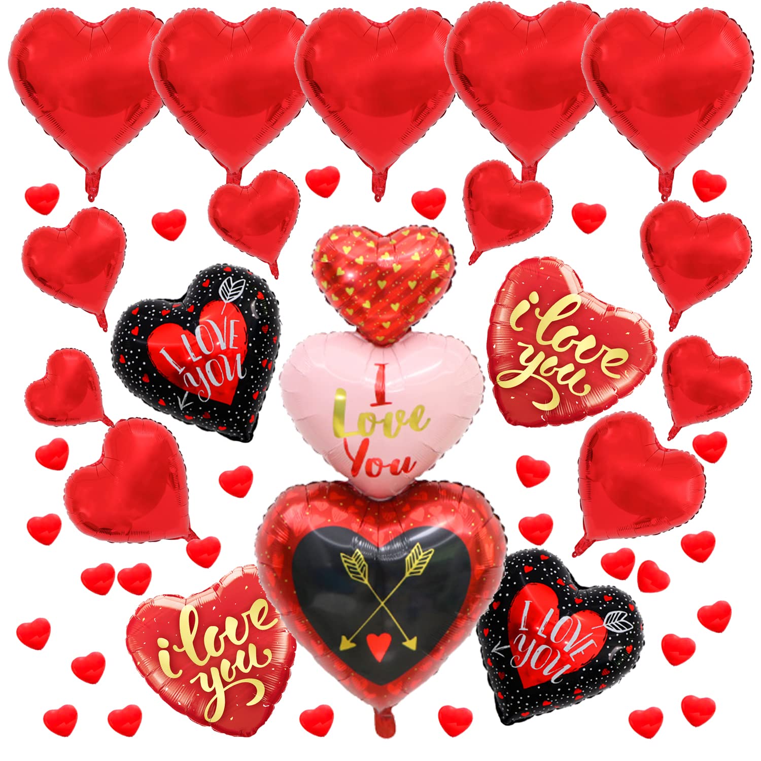 Finypa I Love You Balloons - 45in, with 18in, 20 Pieces- Large, Red