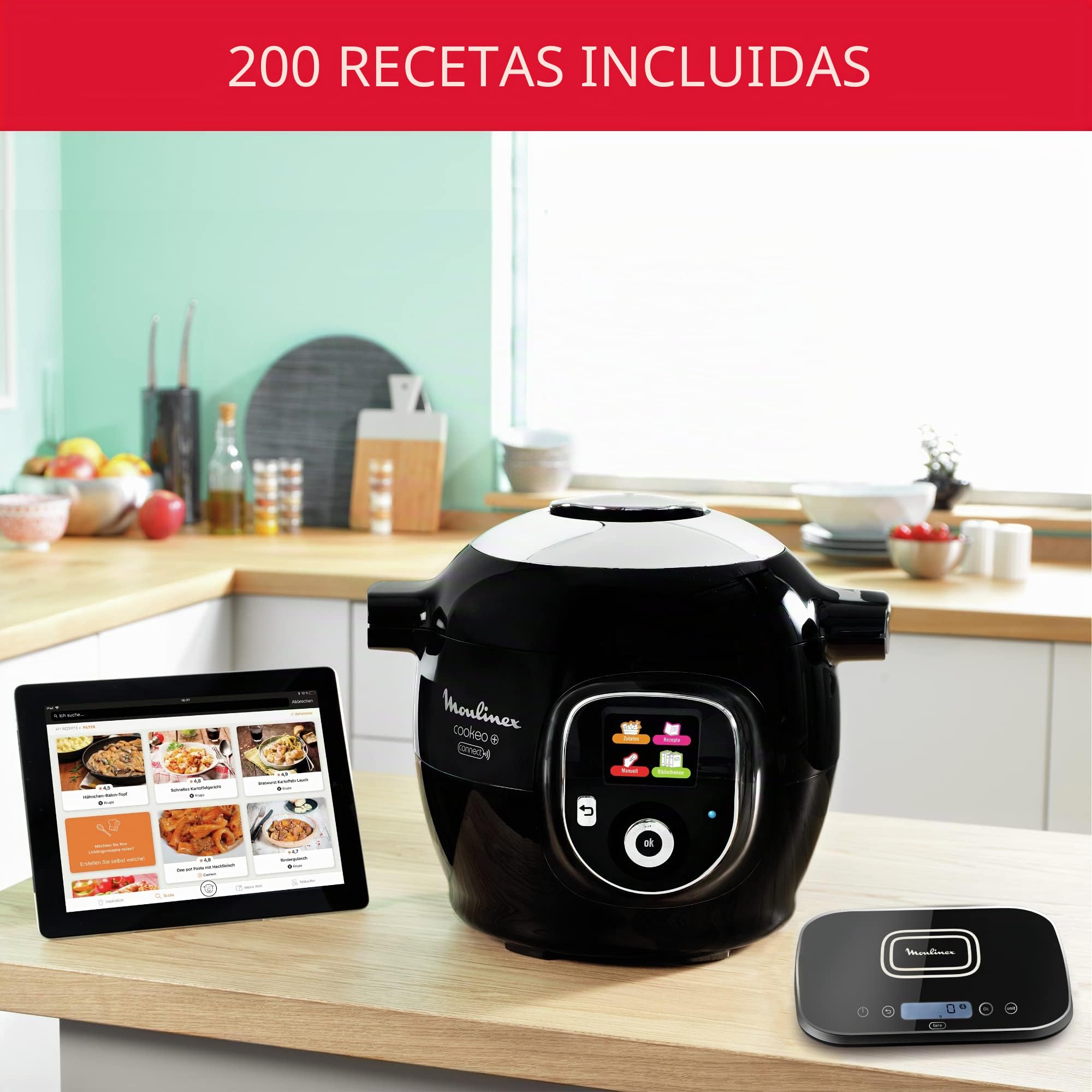 Moulinex Olla multicocción inteligente de alta presión, 6 litros, 150 recetas, 6 modos de cocción, guía paso a paso, uso fácil y rápido Negro