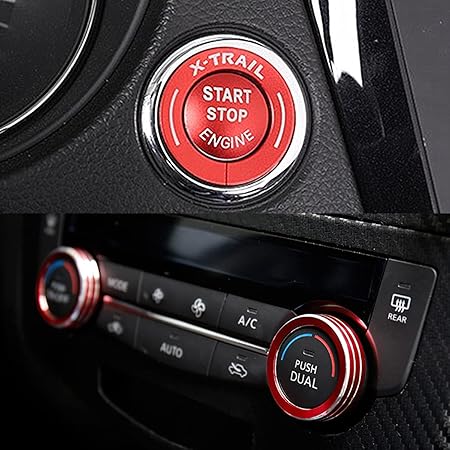 Amazon エクストレイル T32型 エンジン スイッチ プッシュ スタート ボタン スターター リング カバー ブルー スターターリング 車 バイク