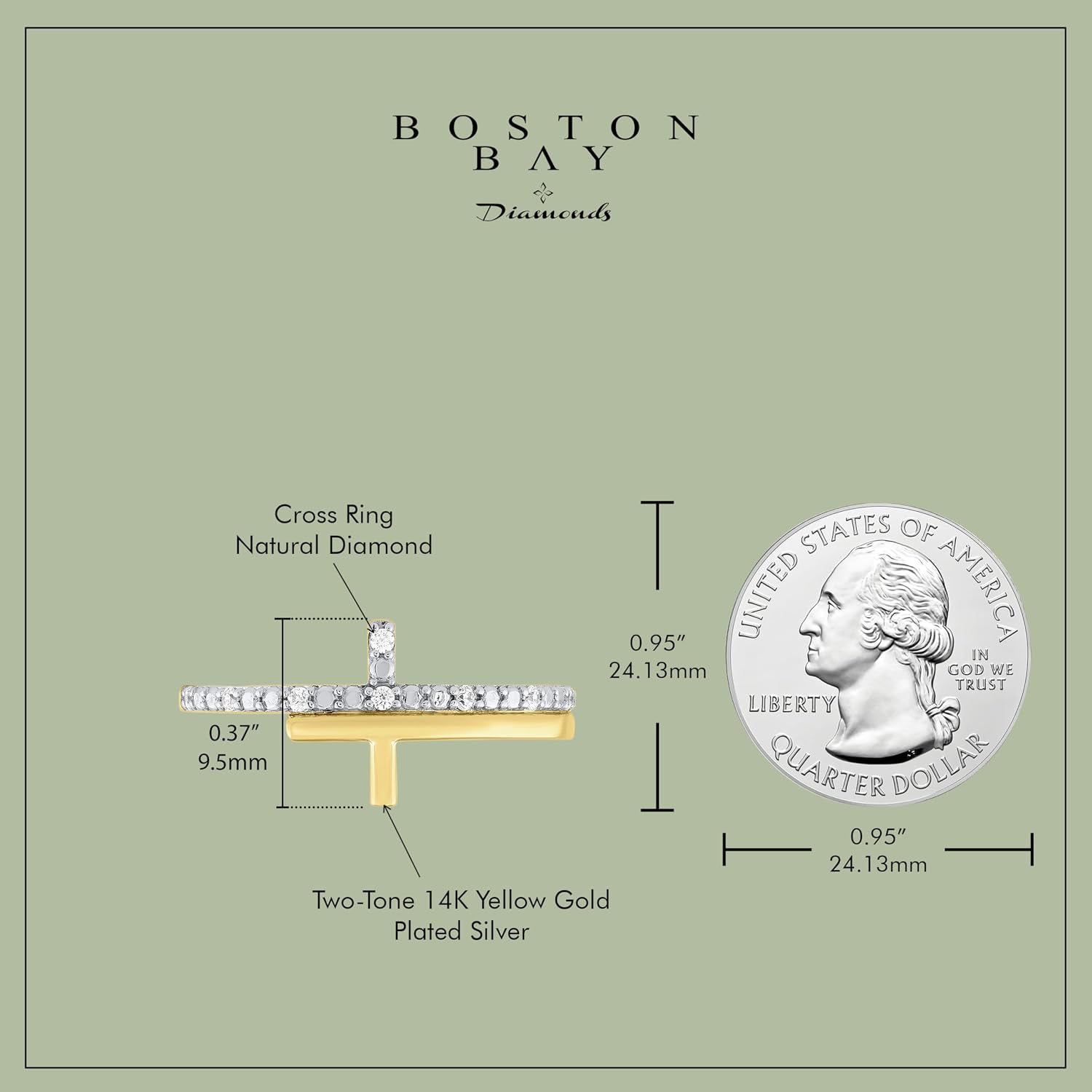 Boston Bay Simple White Diamond Religious Cross .925 Sterling Silver Ring Collection