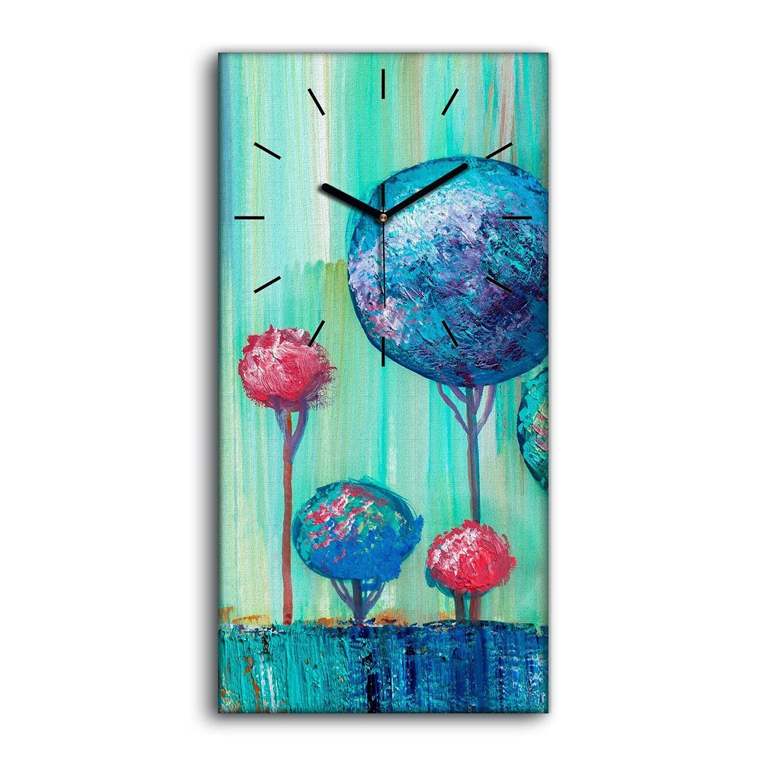 Horloge sur Toile Arbres Peinture Bleu Artistique Image Art Mural