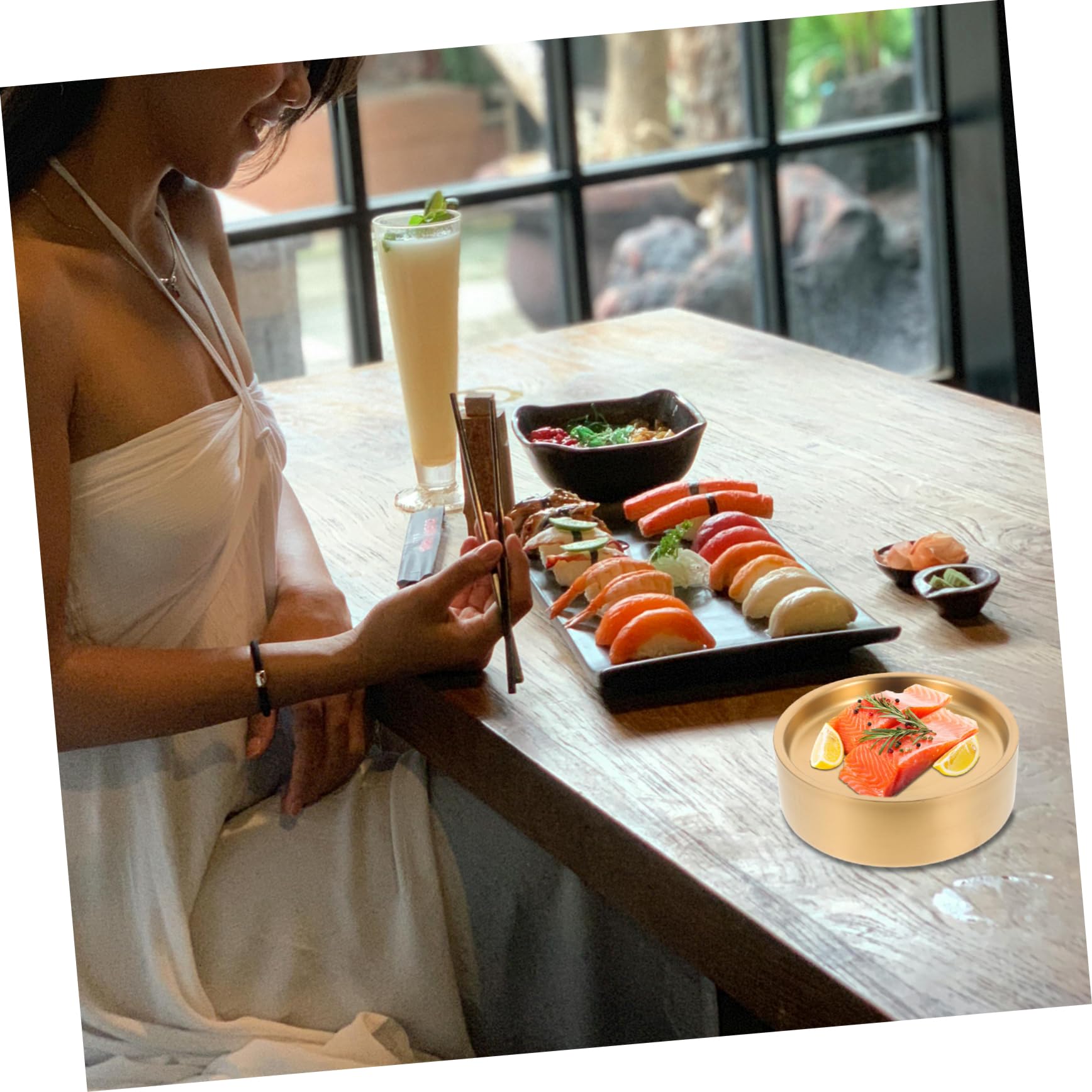 IMIKEYA Assiette De Sashimi Plat De Sashimi Plateau De Sushis Plateau De Service à Sushis Assiette à De Style De s Acier Inoxydable Golden