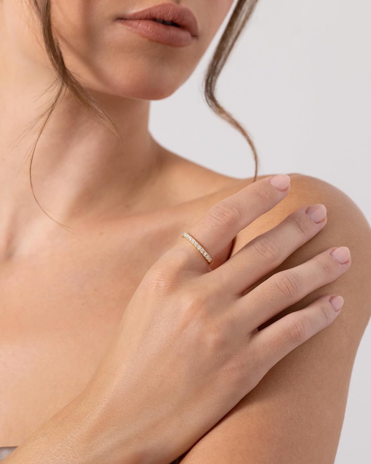 PAVOI 18K Gold Vermeil Plated 0.45CT Moissanite Wedding Bands for Women - Sterling Silver Eternity Rings for Women - Stackable Moissanite Eternity Band Anniversary Ring Jewelry Gifts - Image 2