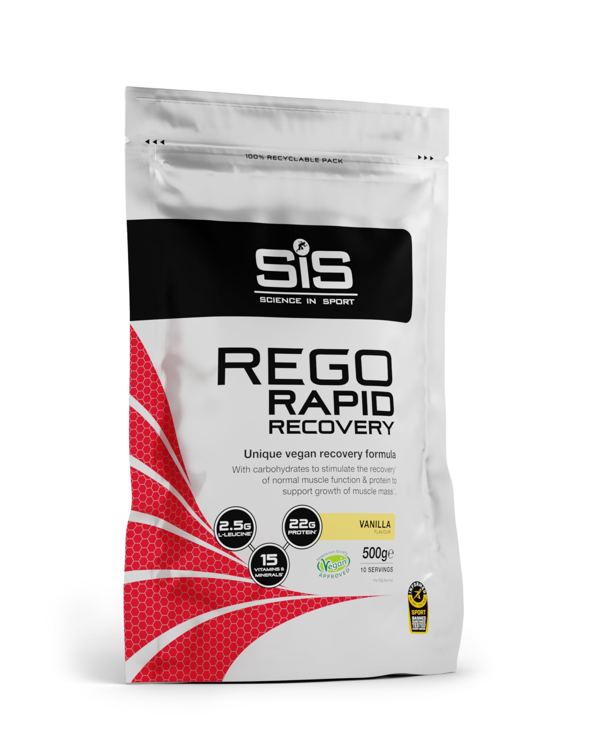 REGO Rapid Recovery Protein Powder, Vegan Protein Powder for Muscle Recovery, Vanilla, 10 Servings, 500g Bag