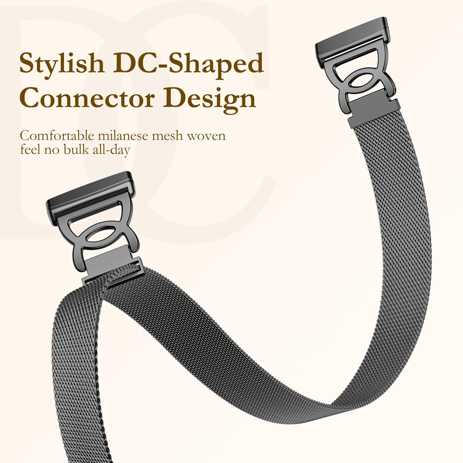 Ouwegaga DC-Shape Metal Band Compatible with Fitbit Versa 4 Bands/Versa 3/Sense/Sense 2 Bands for Women, Slim Stainless Steel Milanese Mesh Loop Magnetic Strap Compatible with Fitbit Smartwatch - 3