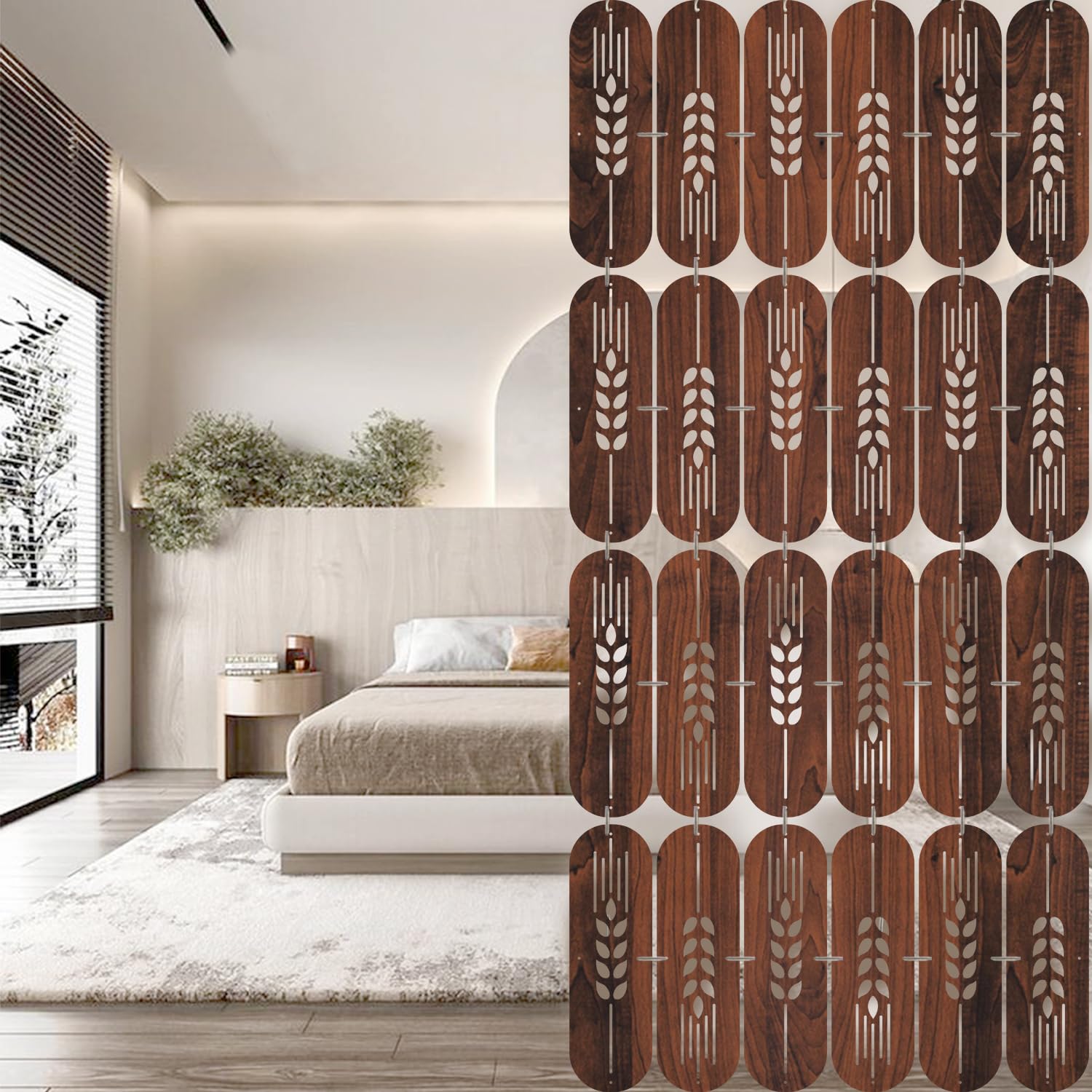 OLIVE TREE Room Partitions Hanging Room DIY Divider Panel Modern Hanging Screen Partition for Decorating Bedding, Dining, Study and Sitting Living -Room, Hotel -Walnut-7103-image-45