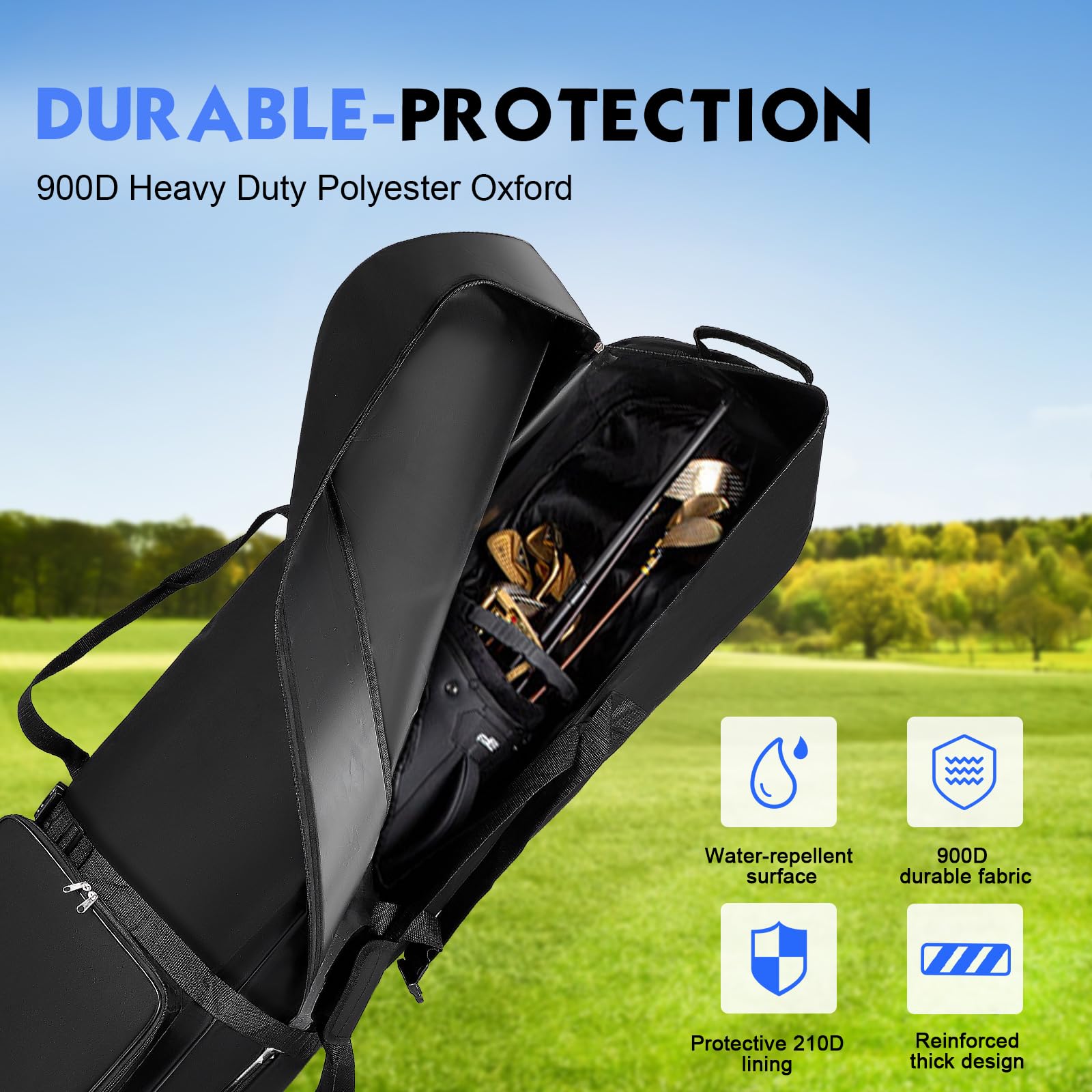 Sac de Voyage Golf avec Roues 128x38x23cm Oxford 900D Pliable Résistant à l'Eau Noir