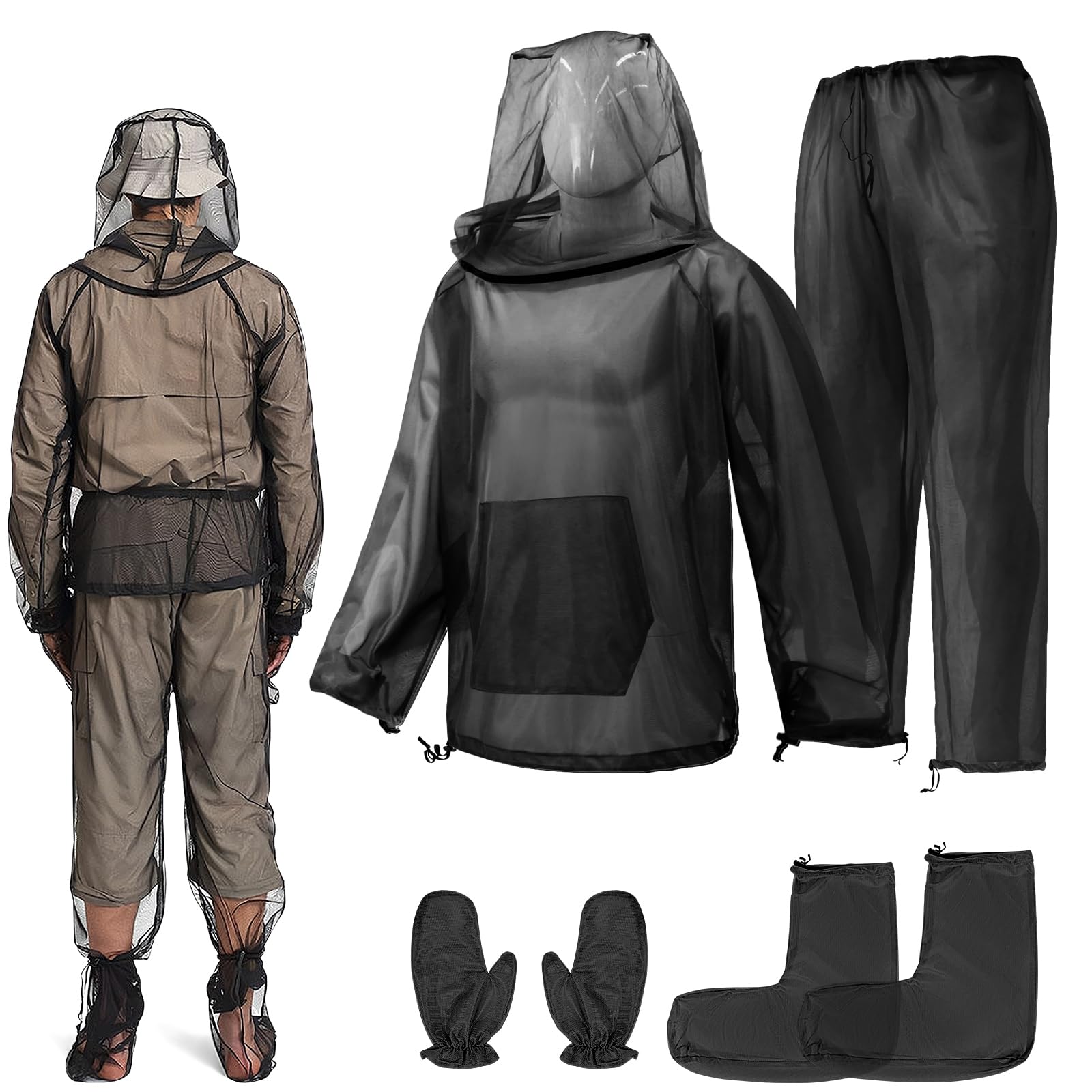 Mosquito Bug Suit for Men Women, 4 Pcs Full Body Mosquito Net Suit-image-16