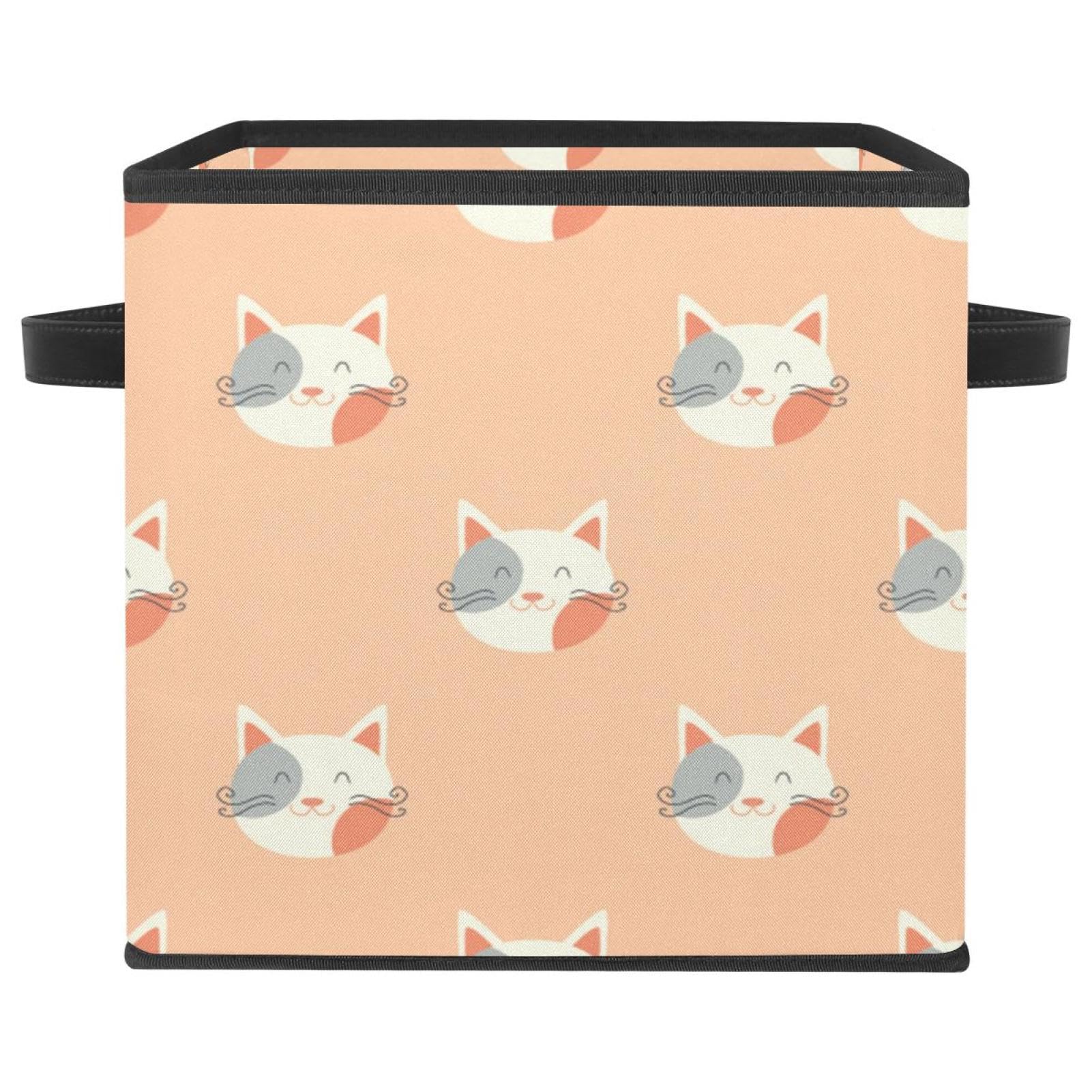Boîte de rangement pliable en tissu motif chats souriants pour chambre
