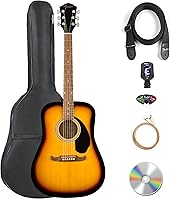 Vista 12 de Fender Guitarra acústica FA-125 Dreadnought - Paquete natural con estuche, afinador, correa, cuerdas, púas y DVD instructivo de Austin Bazaar