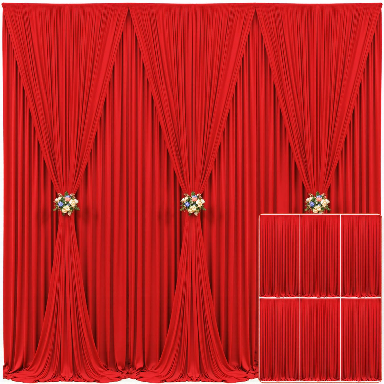 6 Panels Red Backdrop Curtain for Parties Wedding Wrinkle Free Red Photo Curtains Backdrop Drapes Fabric Decoration for Birthday Party Baby Shower