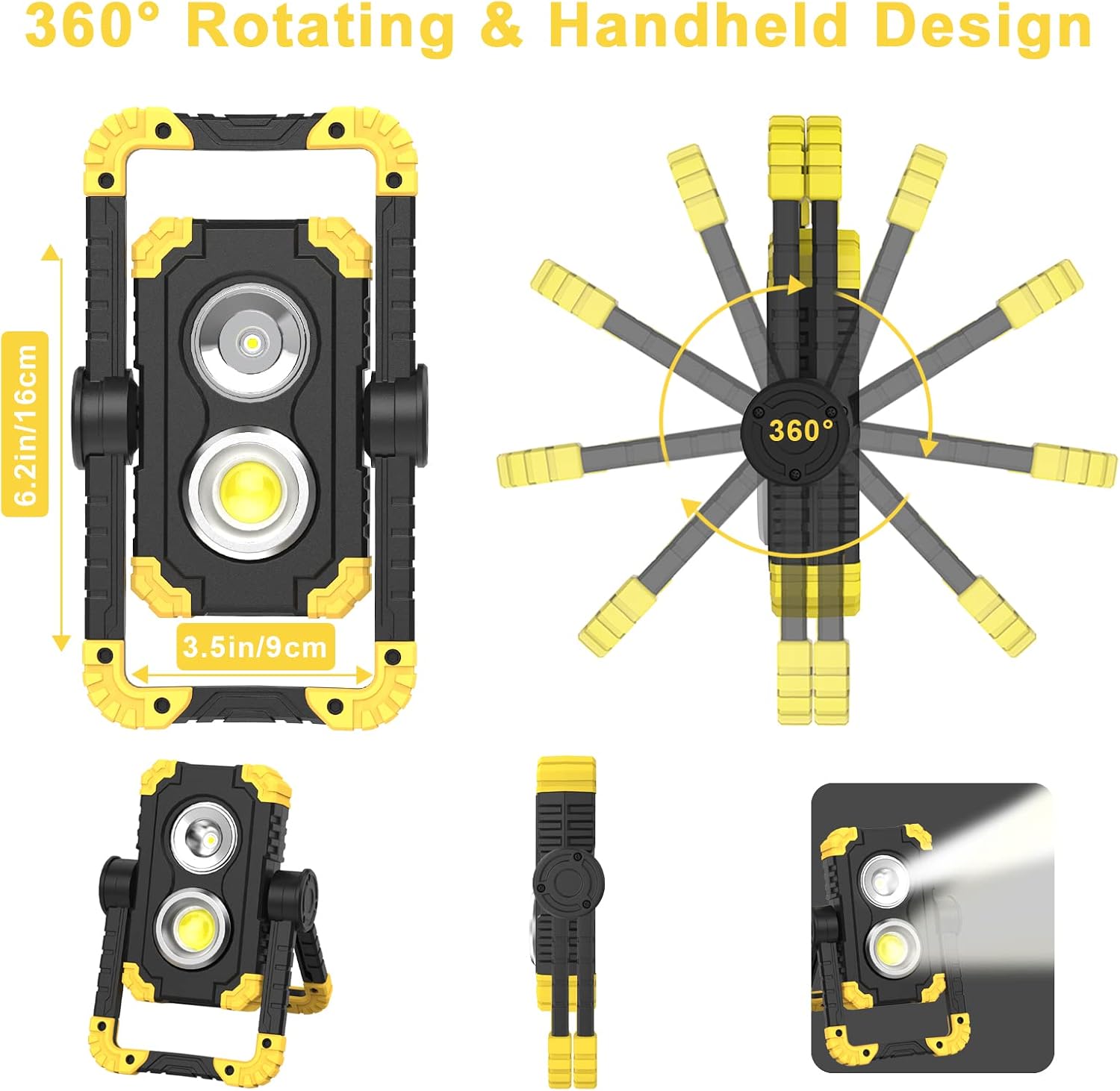 Samyoung 5000mAh 3000 Lumen Work Light Brightest, 30W Rechargeable Work Light, 360° Rotating LED Work Light IP65 Waterproof Mechanic Light for Job Site Car Repairing Construction Site