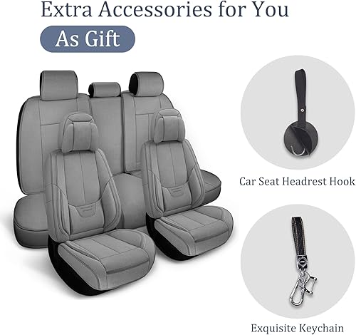 Miniatura 6 de NS Yolo - Juego completo de fundas de asiento de automóvil, accesorios universales de cuero para asiento de automóvil, incluye gancho para asiento