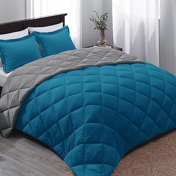 Basic Beyond Twin Comforter Set - Blue Comforter Set Twin, Reversible Twin Bed Comforter Set for All Seasons, Algiers Blue/Charcoal Gray, 1 Comforter (66"x92") and 1 Pillow Sham (20"x26"+2")