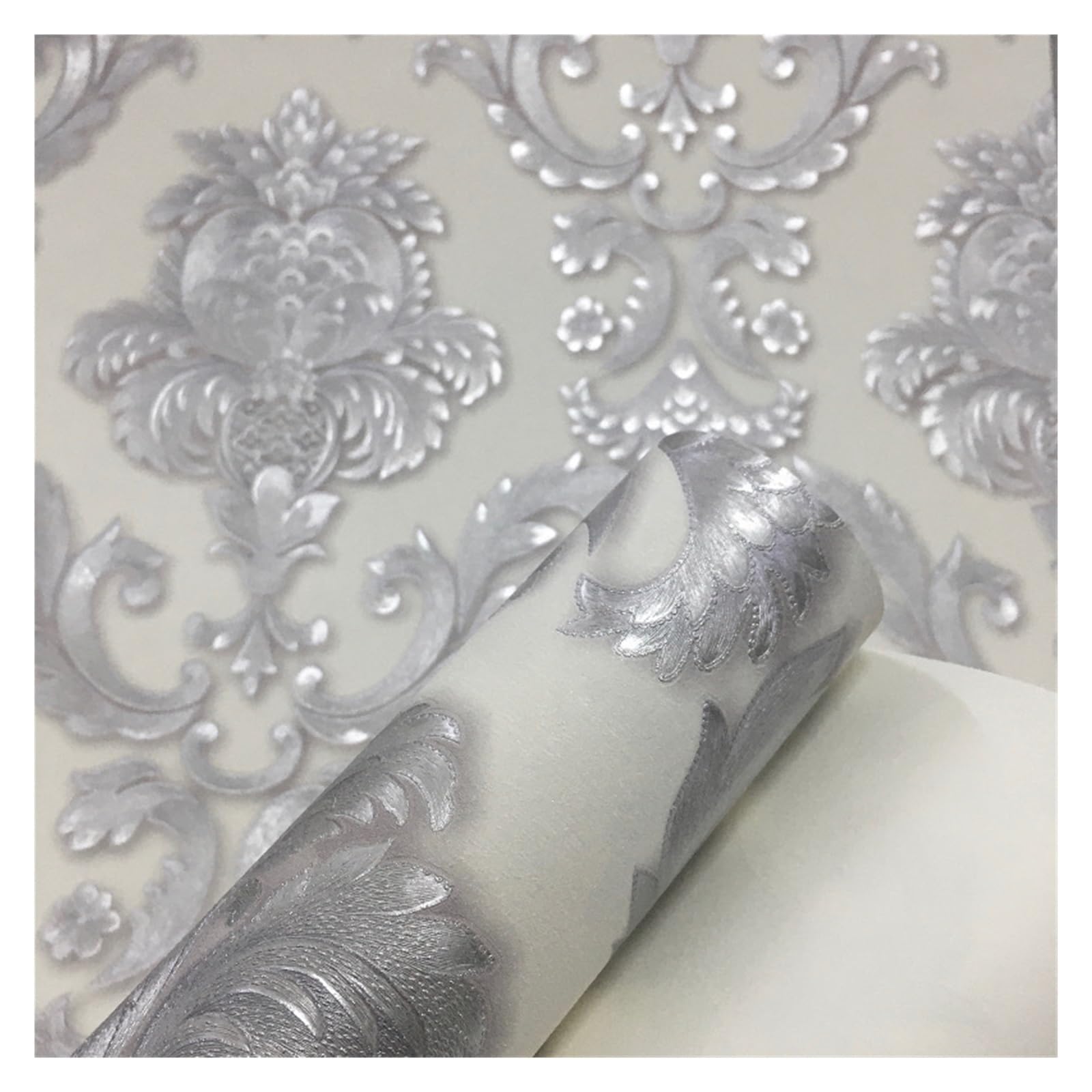 Wwpmnqd Color01 Wallpaper Carved Embossed Wallpaper Silver White Bedroom Living Room For Living Room
