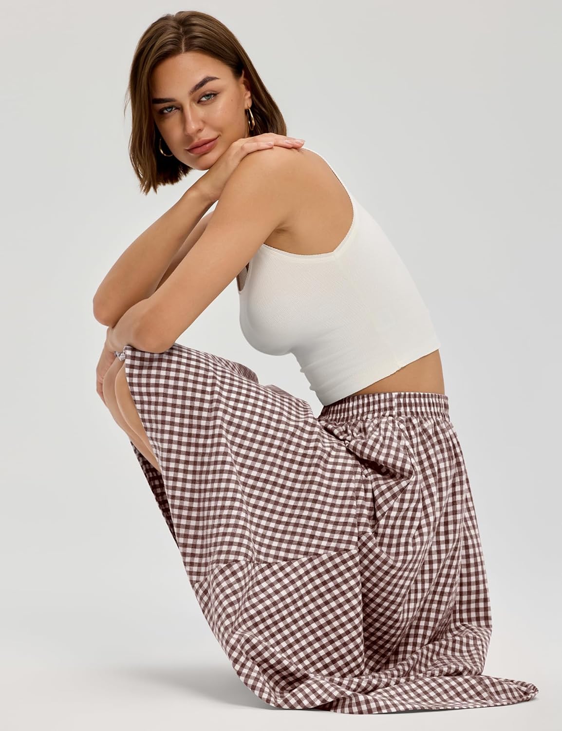 LOMON Midi Skirts for Women A-Line Cotton Flowy Maxi Skirt Boho Summer Beach Casual Elastic Waist Dress Outfit with Pockets - Image 6