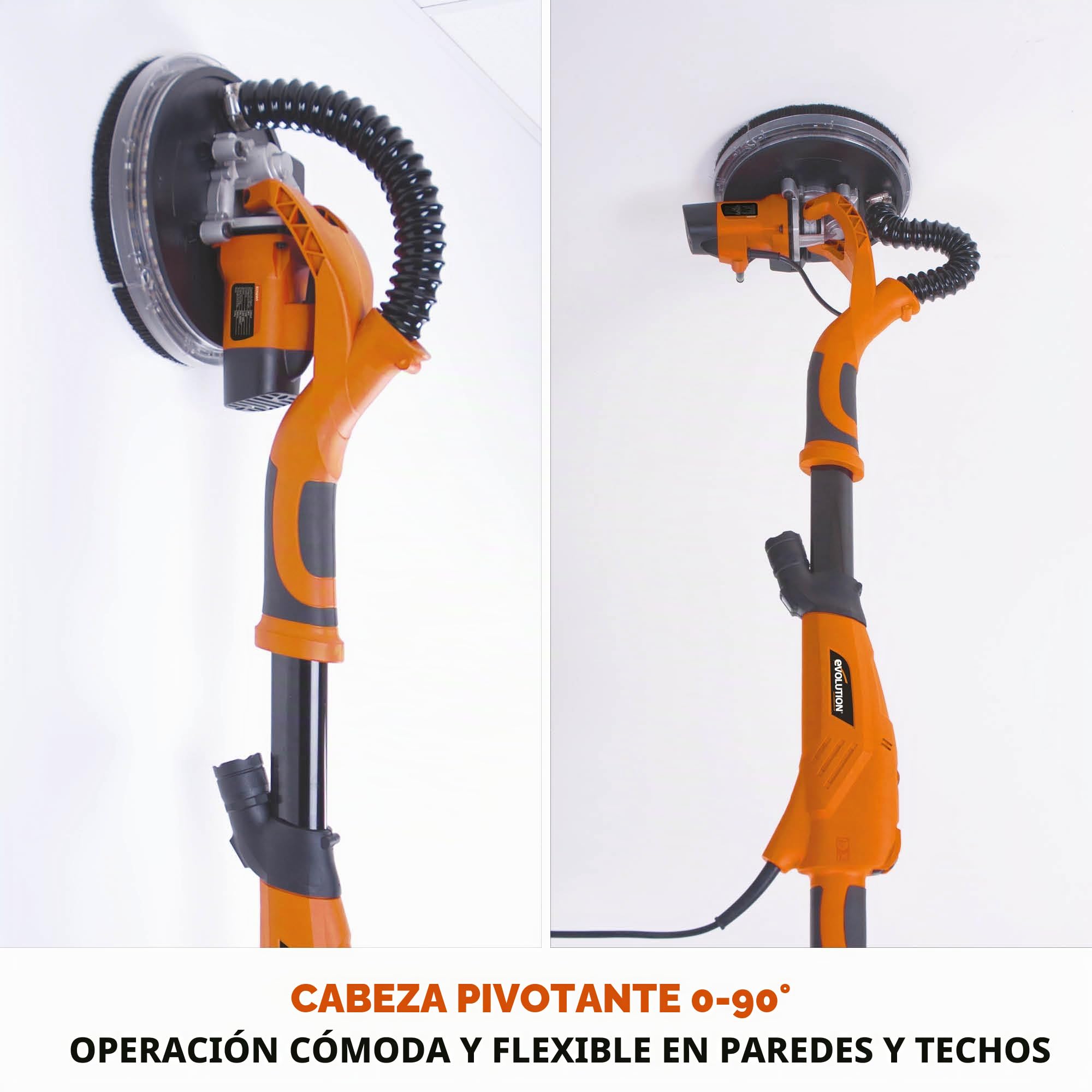 Evolution Power Tools - Lijadora de placas de yeso telescópica con linterna LED, 225 mm (230 V)