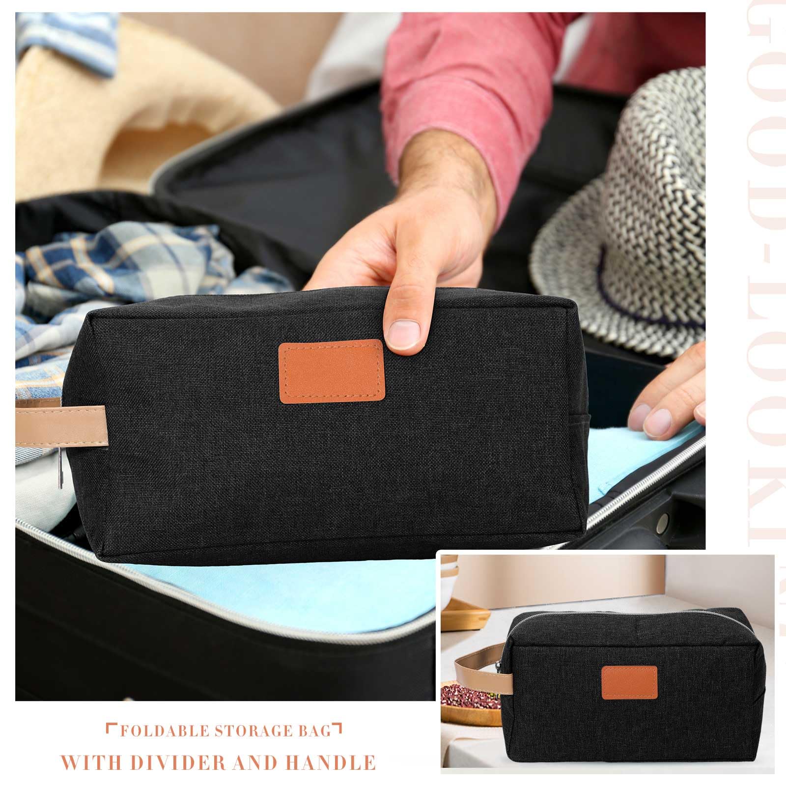 Paterr Lot de 8 trousses de toilette de voyage à suspendre pour homme - Résistante à l'eau - Sac de rangement portable - Cadeaux de Noël pour homme, Noir , 1