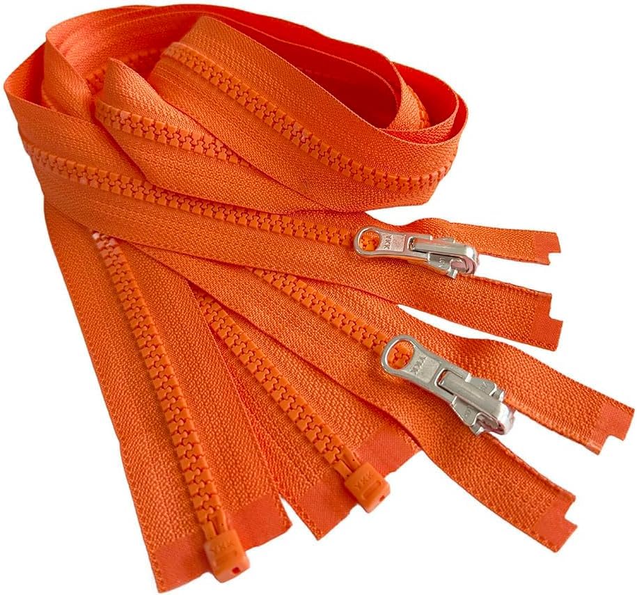 2pcs YKK #5 Molded Plastic Reversible Slider Inside/Outside Medium Weight Sport Jacket Zipper Separating Aluminum Pull Color Nectar Orange #523W -