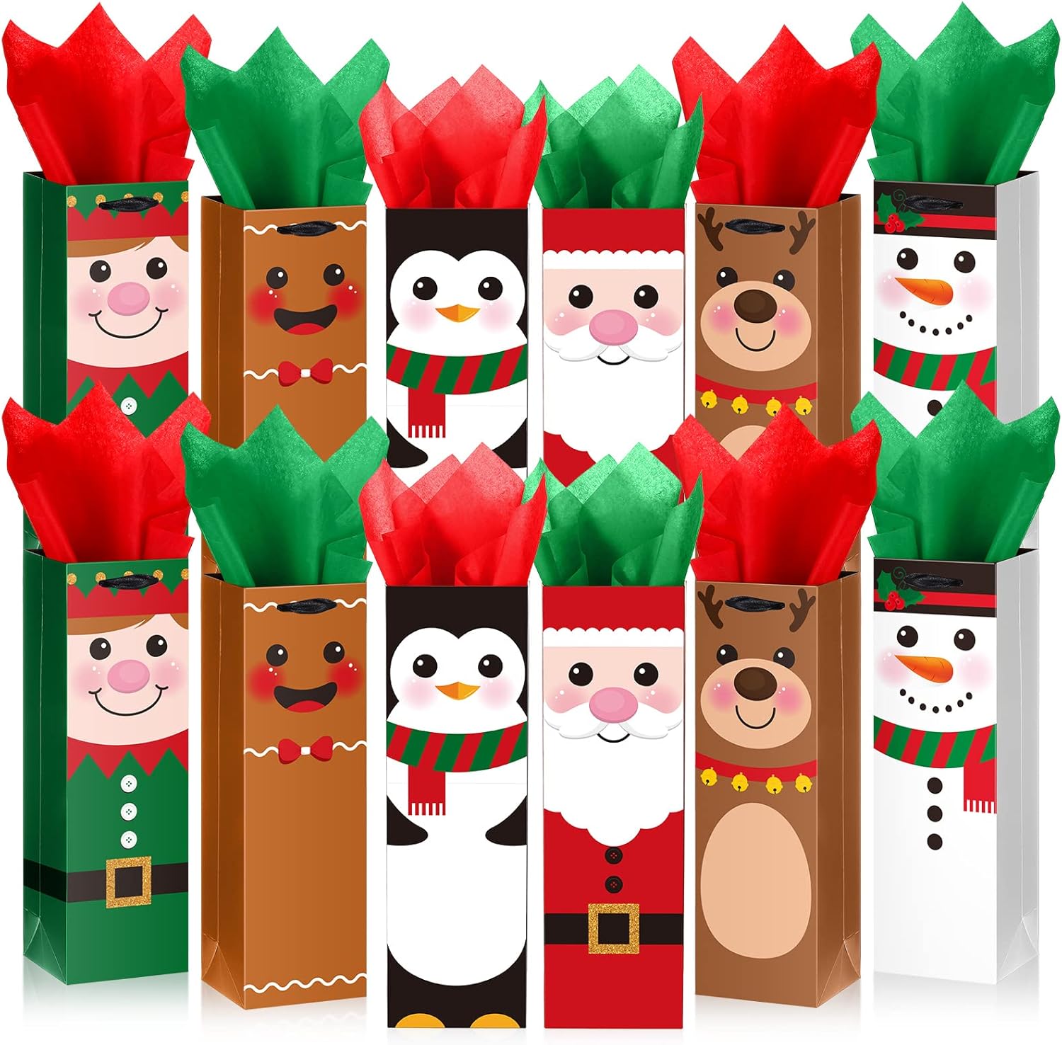 12 Pack Christmas Wine Gift Bags with Tissue Papers Xmas