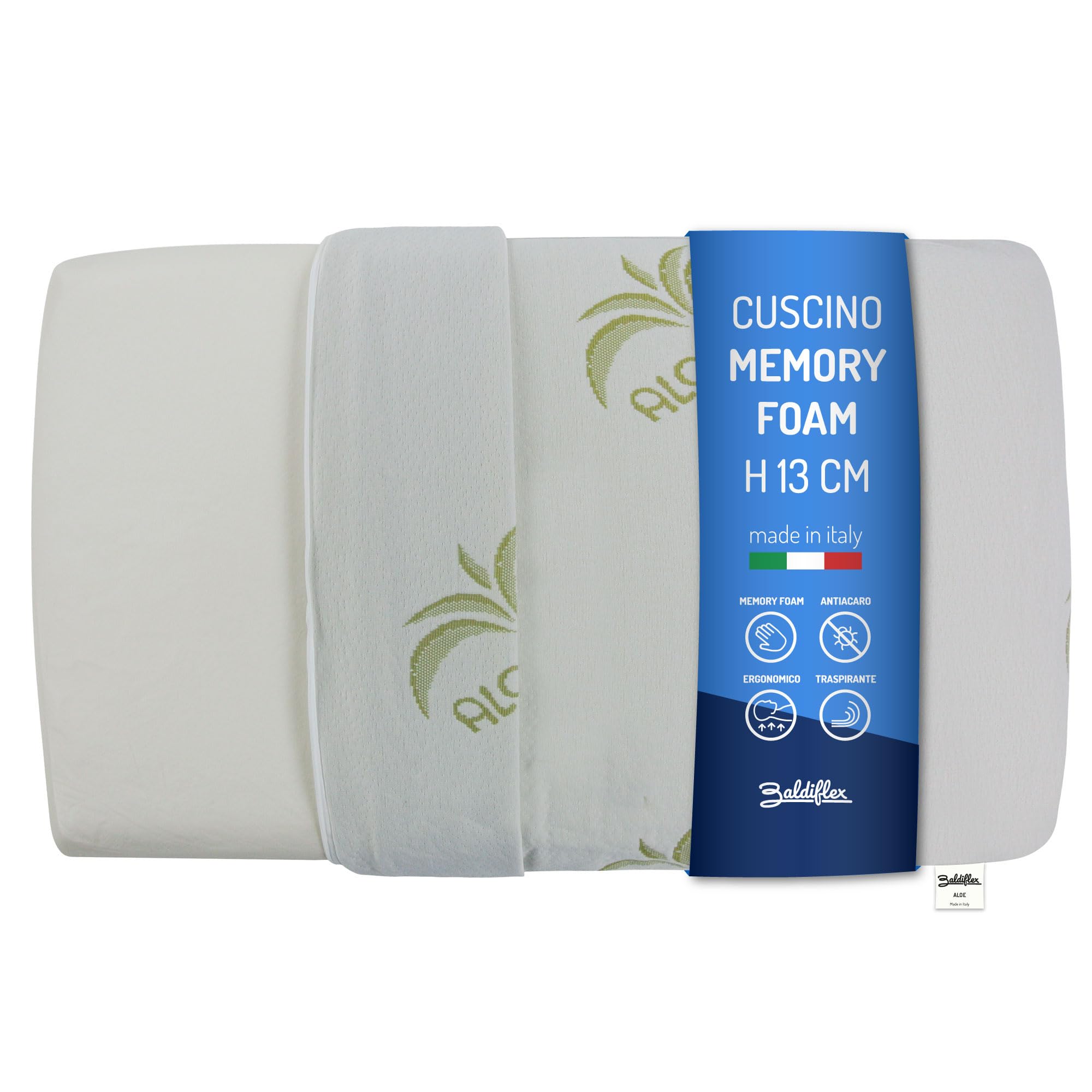 Baldiflex - Almohada de Espuma con Memoria (Forma Tradicional, Funda con extracto de Aloe Vera)